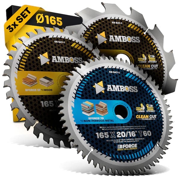Amboss Ø165 Akku Hand- Kreissägeblatt Set passend für Bosch GKS 18v-57g, Bosch GKT 55 GCE, Makita SP6000