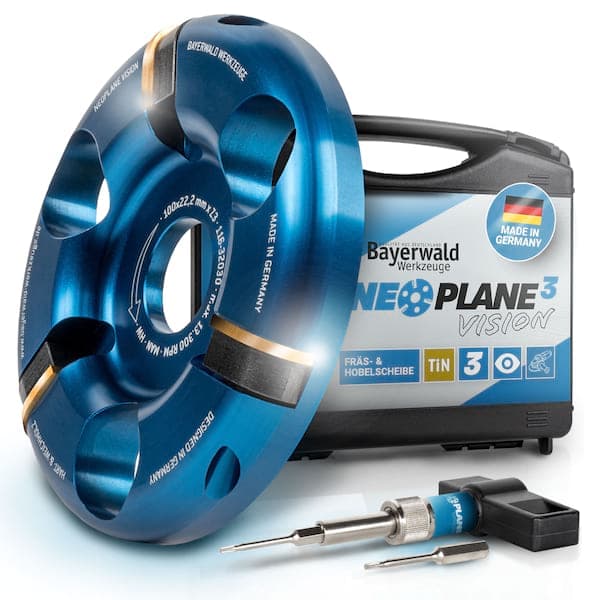 NeoPlane Frässcheibe für Winkelschleifer Ø 100 mm x 22,2 mm mit 3 HM Messern im Koffer