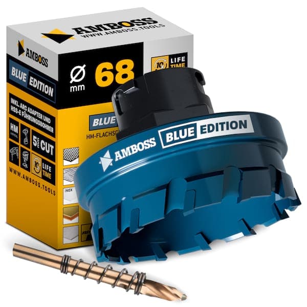 HM Flachschnitt Lochsäge BLUE EDITION 68 mm - mit Adapter