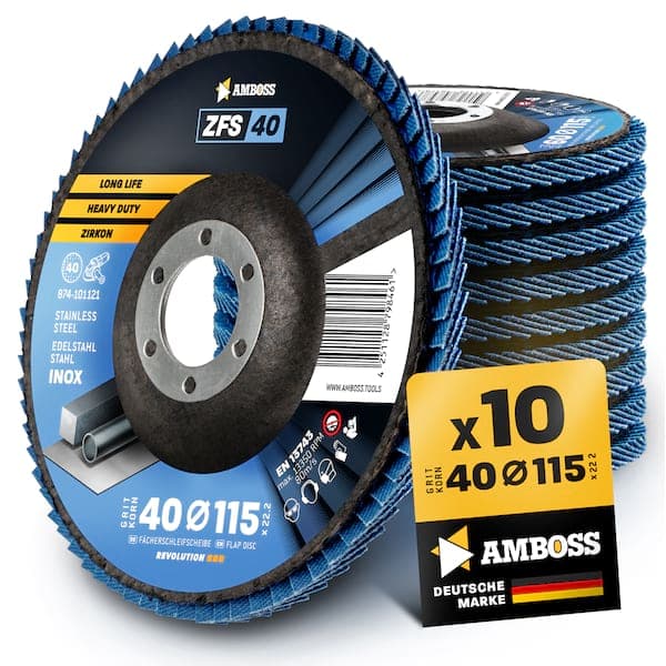 10x Amboss ZFS Fächerschleifscheibe Korn:40 Ø115mm