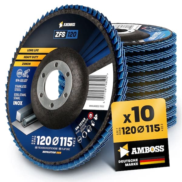 10x Amboss ZFS Fächerschleifscheibe Korn:120 Ø115mm
