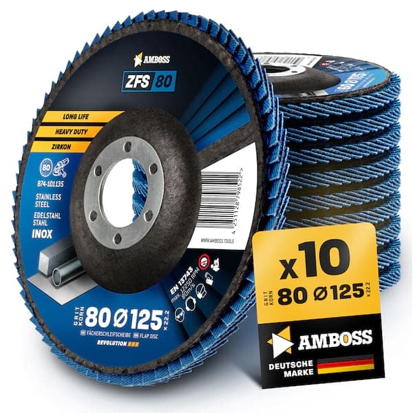 10x Amboss ZFS Fächerschleifscheibe Korn:80 Ø125mm