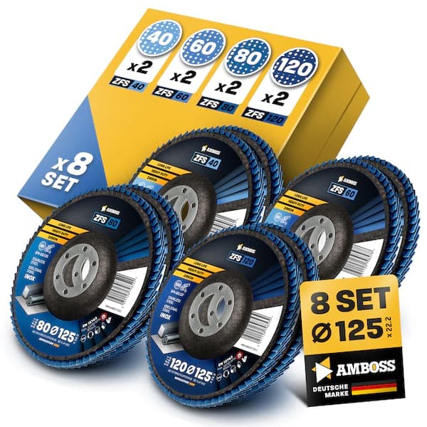 Amboss Fächerschleifscheibe Set Ø 125 (8 Stck.) Korn 40-120