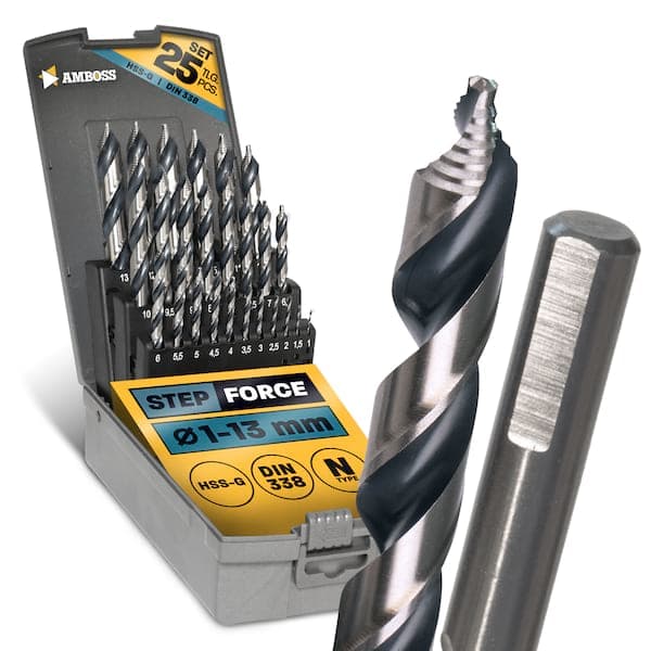 25-tlg. Step Force Set Spiralbohrer HSS-G DIN 338 (Ø 1-13 mm)