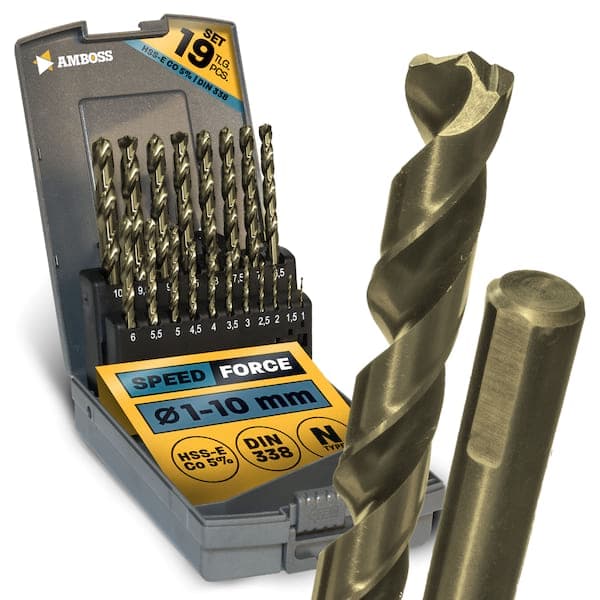 19-tlg. Speed Force Set Spiralbohrer HSS-E Co5 % DIN 338 (Ø 1-10 mm)