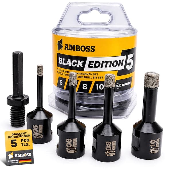 Diamant Bohrkronen Set - Amboss Black Edition 5 - Ø 5/6/8/10 5 tlg. (inkl. 8,5 mm 6kant)