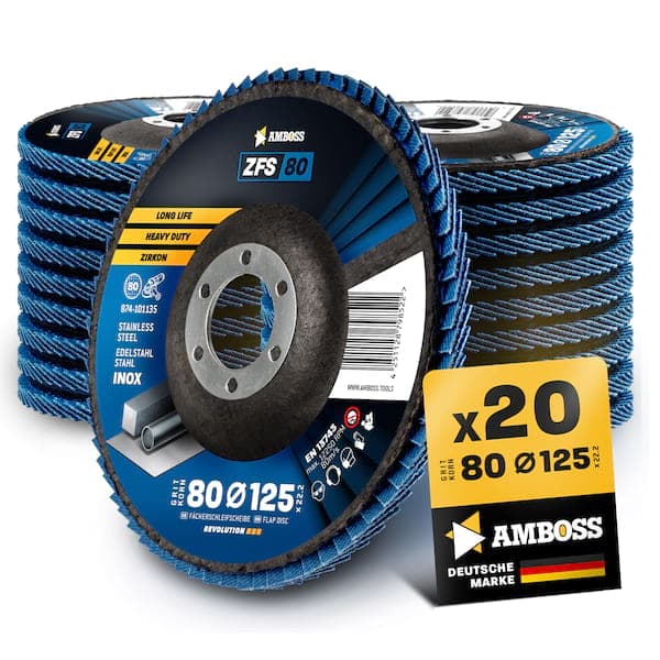 20x Amboss ZFS Fächerschleifscheibe Korn:80 Ø125mm