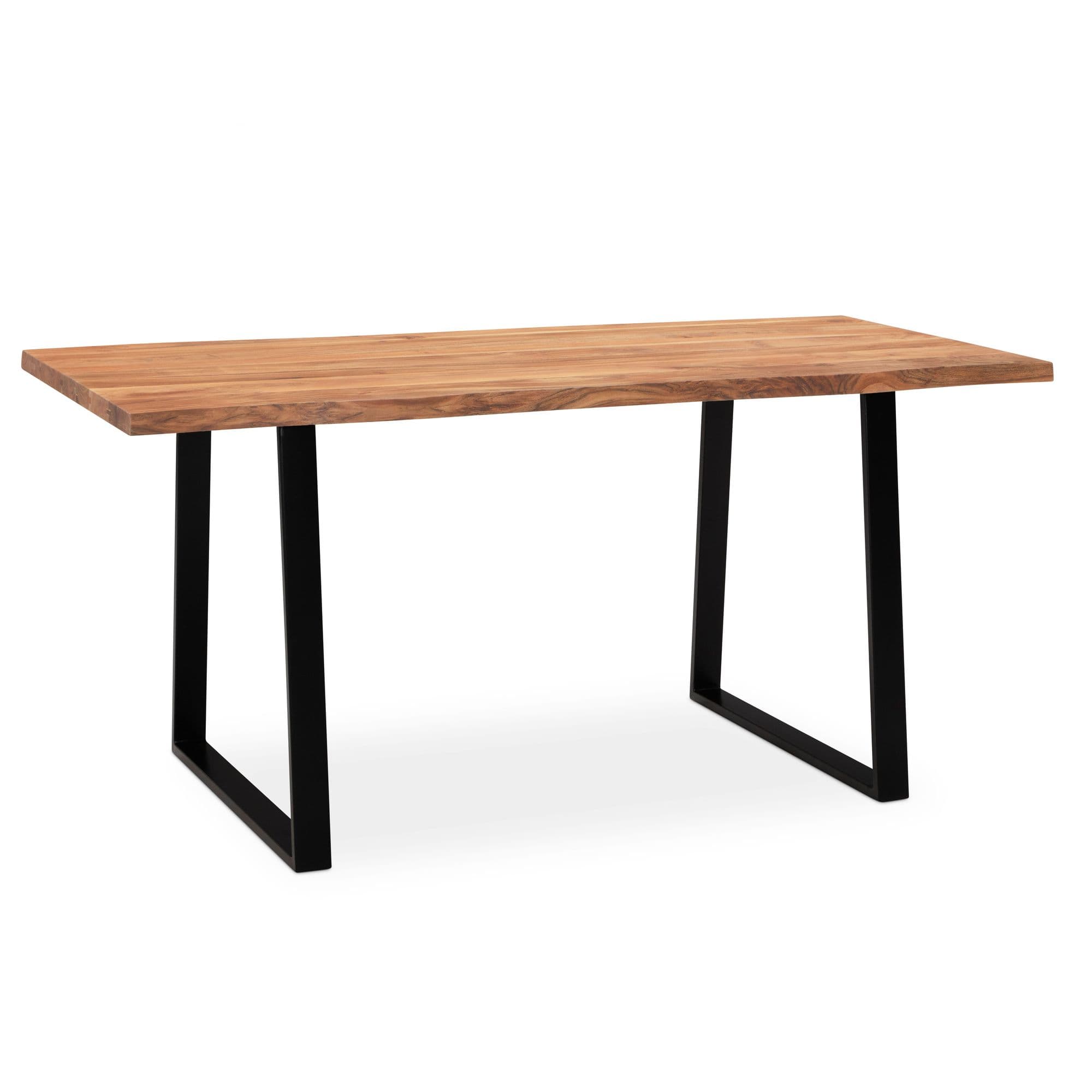 FineBuy Esszimmertisch rechteckig Massivholz Akazie Baumkante - Industrial Esstisch Baumstamm Massiv Echtholz - Küchentisch - Baumkantentisch mit schwarzem Kufengestell