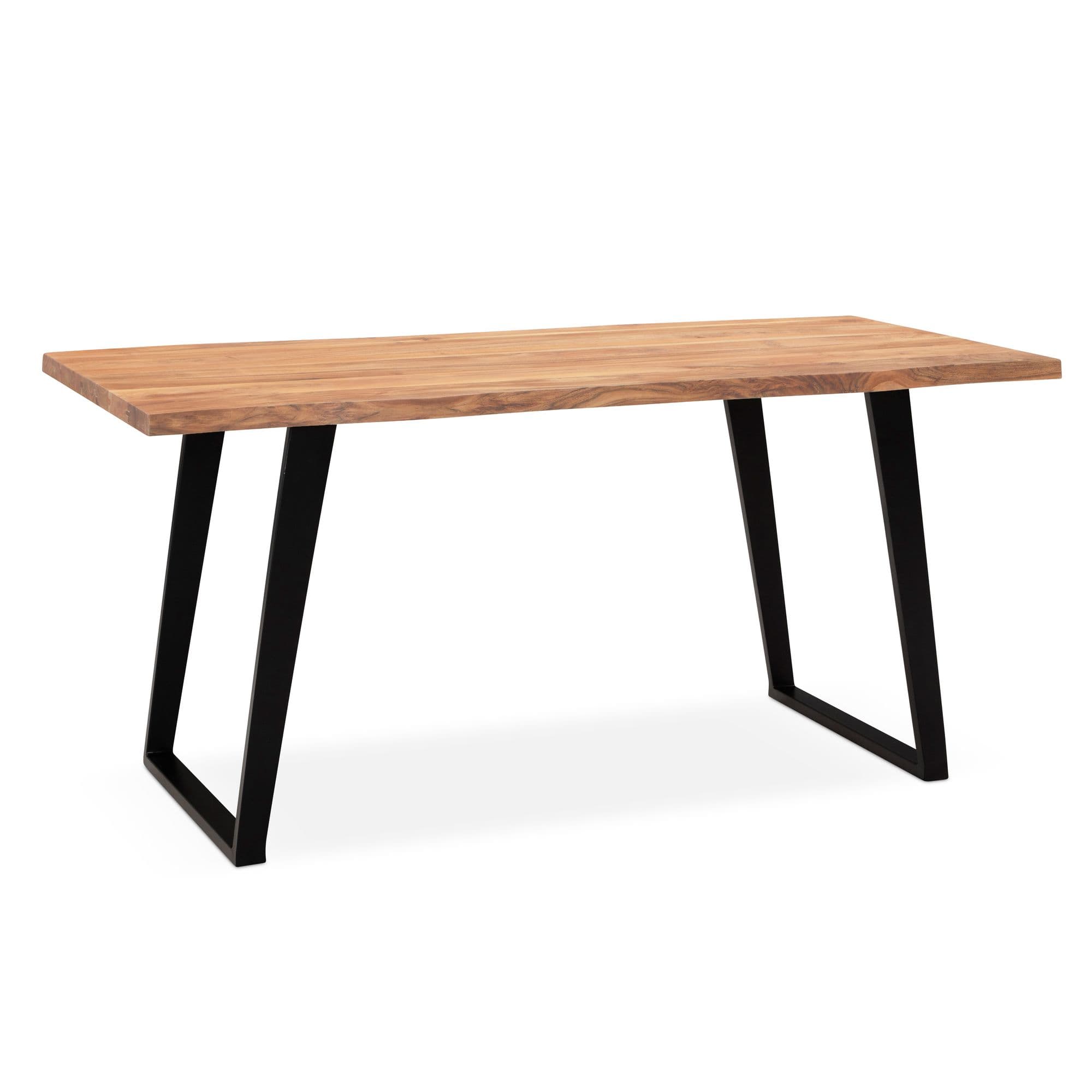 FineBuy Esszimmertisch rechteckig Massivholz Akazie Baumkante - Industrial Esstisch Baumstamm Massiv Echtholz - Küchentisch - Baumkantentisch mit schwarzem U-Gestell
