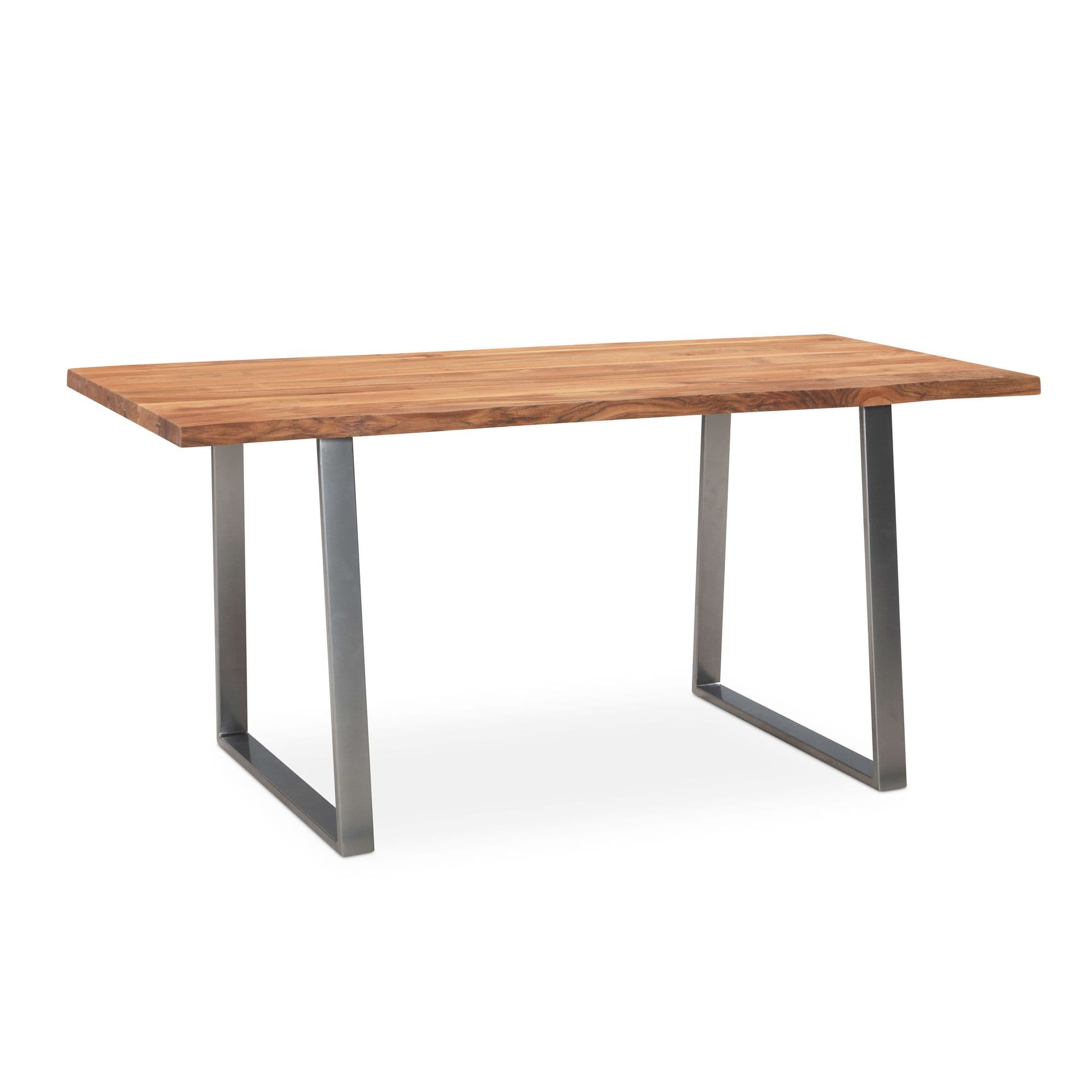 FineBuy Schreibtisch Akazie Massivholz / Metall Computertisch Baumkante, Homeoffice Bürotisch Massiv mit Trapezbeinen in Chrom, Holztisch Laptoptisch Arbeitszimmer