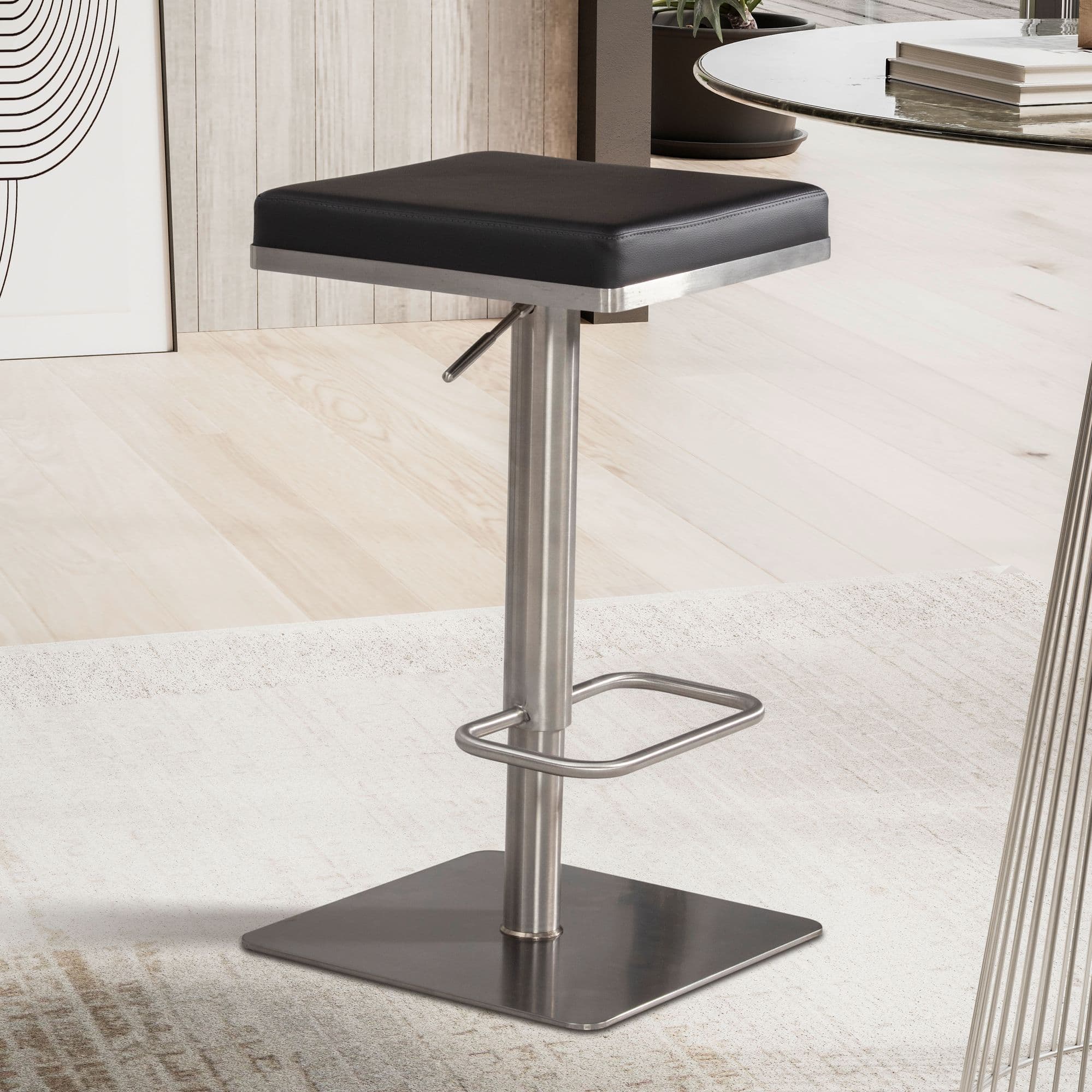 FineBuy Barhocker Schwarz Kunstleder Edelstahl Barstuhl Modern, Design Tresenstuhl Drehbar Gepolstert, Bistrohocker Metall Hoch, Thekenhocker Höhenverstellbar, Hoher Hocker für Bar