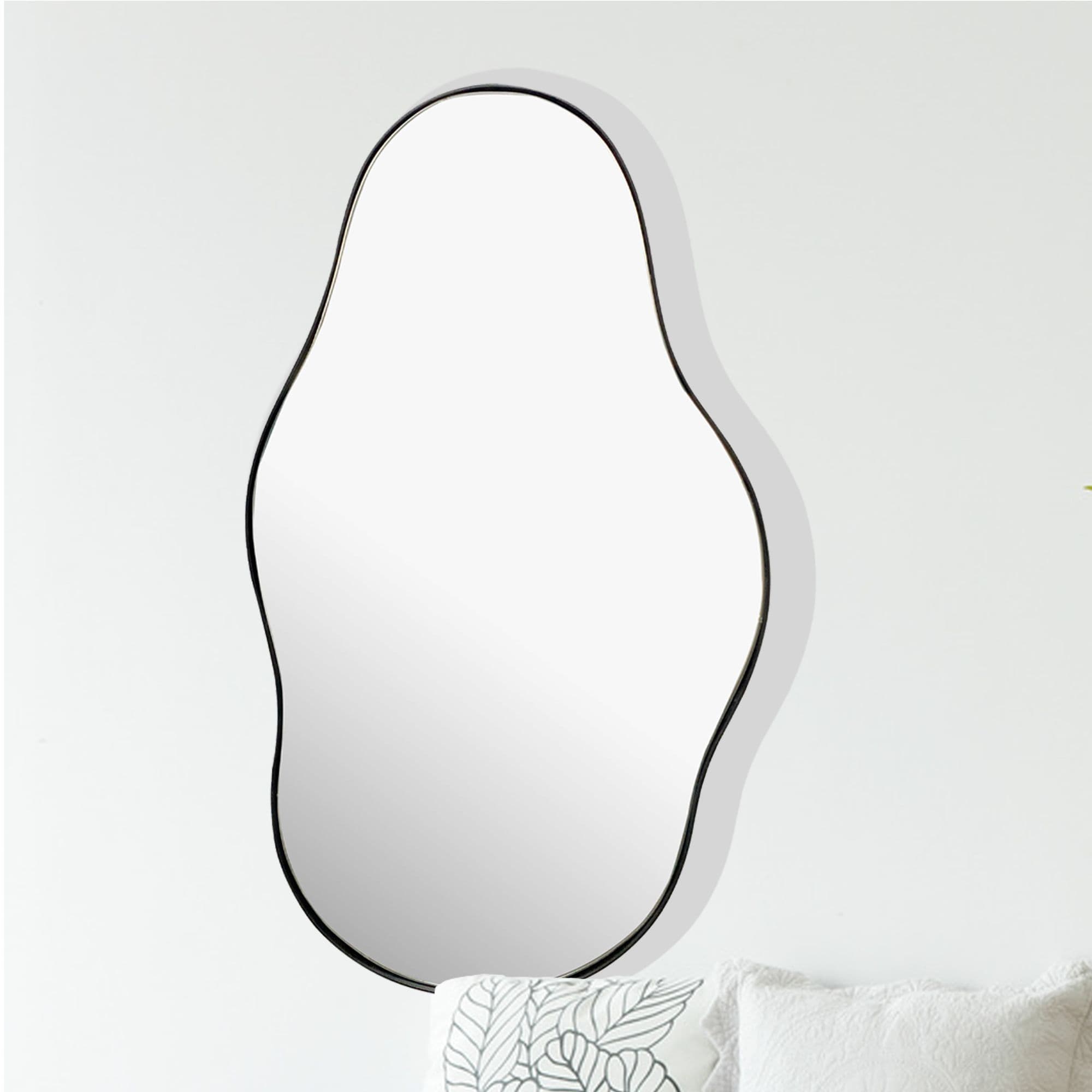 FineBuy Wandspiegel in organischer Form 40x80 cm Metall Design Hängespiegel Schwarz, Eisen Dekospiegel Unförmig mit Rahmen, Spiegel Wand Groß, Flurspiegel Garderobenspiegel Modern