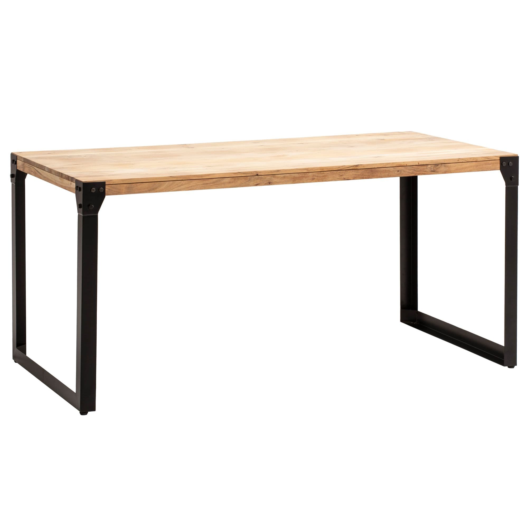 FineBuy Esstisch rechteckig Akazie Massivholz – Esszimmertisch im Industrial Design mit Metallgestell, Holz Küchentisch massiv