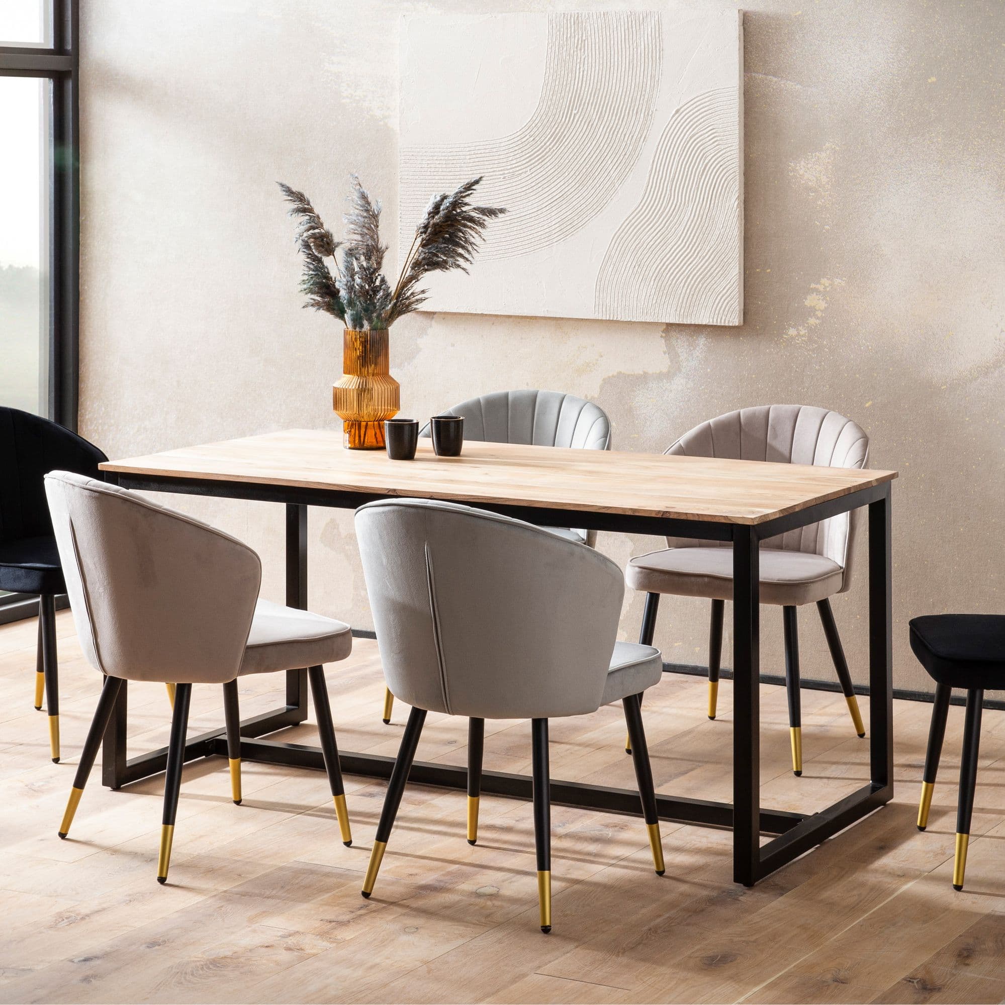 FineBuy Esszimmertisch 120x60x76 cm Akazie Massivholz Metall Esstisch Loft-Style, Küchentisch mit Metallbeinen, Holztisch Industrial Klein, Speisetisch Esszimmer Rechteckig