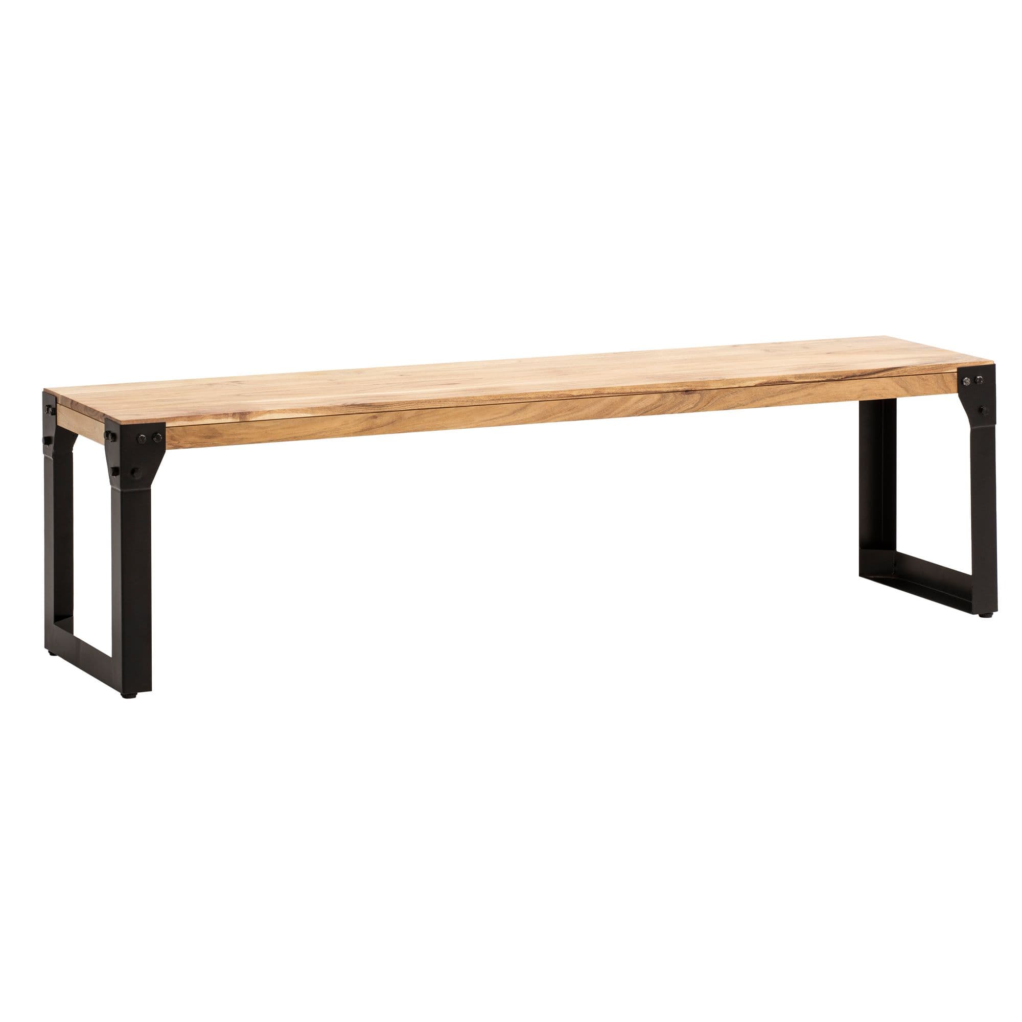 FineBuy Esszimmerbank Akazie Massivholz Metall Industrial, Esstischbank Holzbank Massiv ohne Lehne, Küchenbank Essbank Modern, Sitzbank Esszimmer