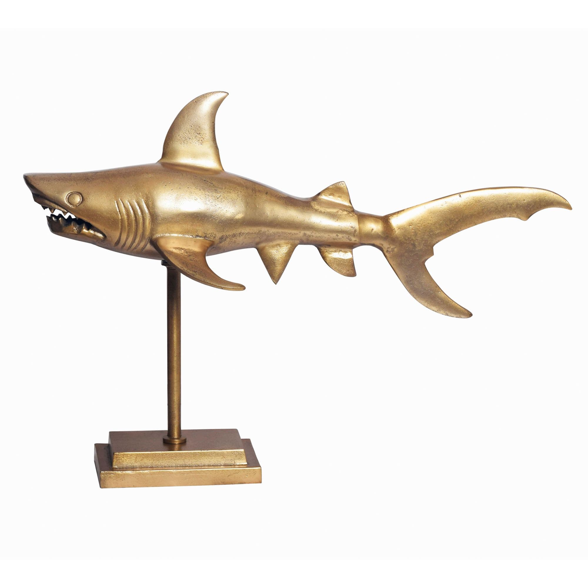FineBuy Dekofigur Hai Aluminium Maritim 70 cm mit Standfuß, Design Metall Deko Alu Modern, Tischdeko Wohndeko Aluminiumdekoration, Dekoration Wohnaccessoire