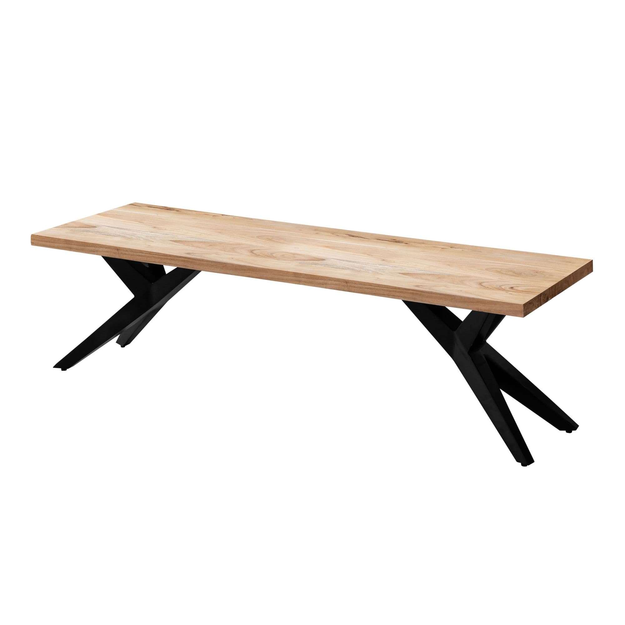 FineBuy Esszimmerbank Akazie Massivholz Metall Loft-Style, Esstischbank Holzbank Massiv ohne Lehne, Küchenbank Essbank Industrial, Sitzbank Esszimmer