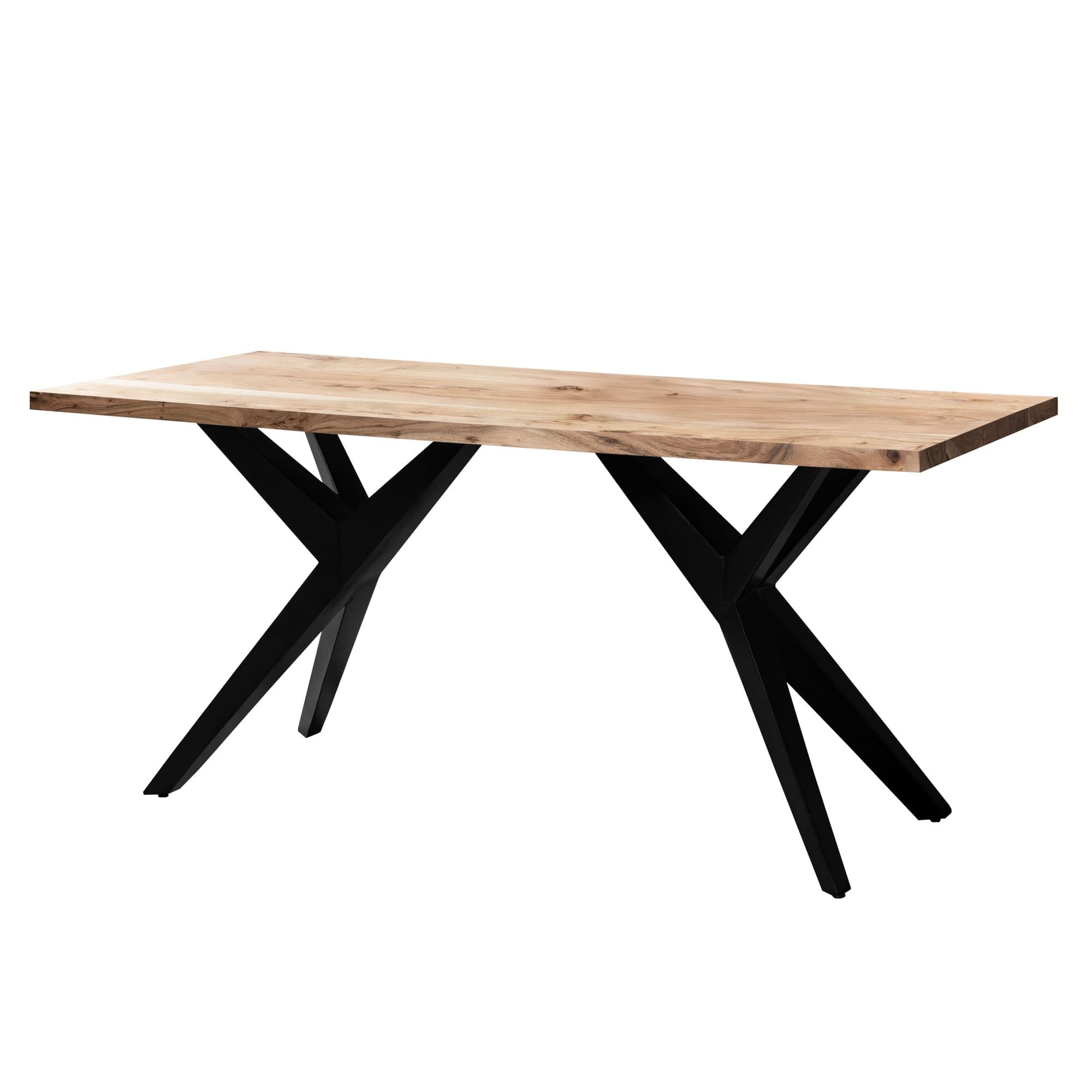 FineBuy Esstisch Akazie Massivholz mit Schwarzem Design Metallgestell - Massiver Industrial Loft Esszimmertisch - Holztisch rechteckig