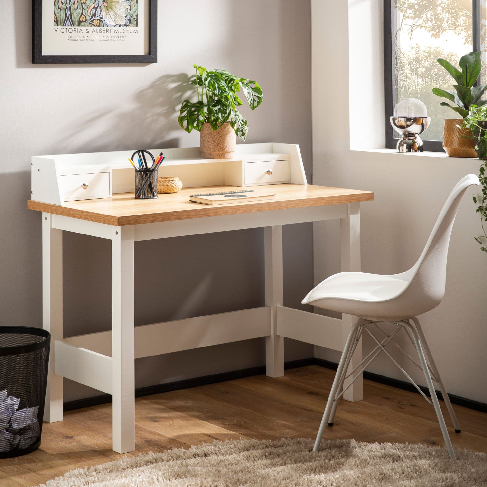 FineBuy Schreibtisch 106x53x90 cm Weiß Bürotisch mit Schublade, Homeoffice Computertisch Platzsparend mit Stauraum, Büro Laptoptisch Arbeitszimmer