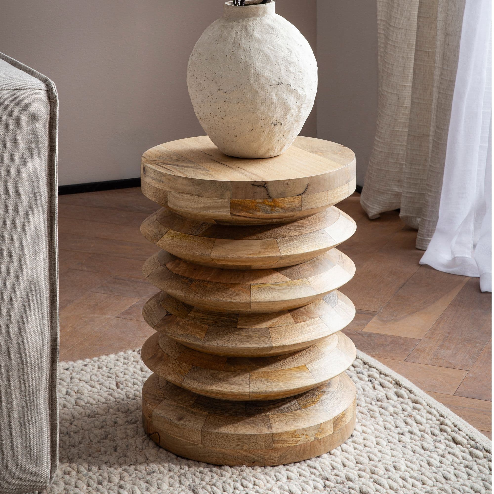 FineBuy Design Beistelltisch Ø 35 cm Sitzhocker handgefertigt Massivholz Mango Baumstumpf Couchtisch Blumentisch massiver Holz Hocker