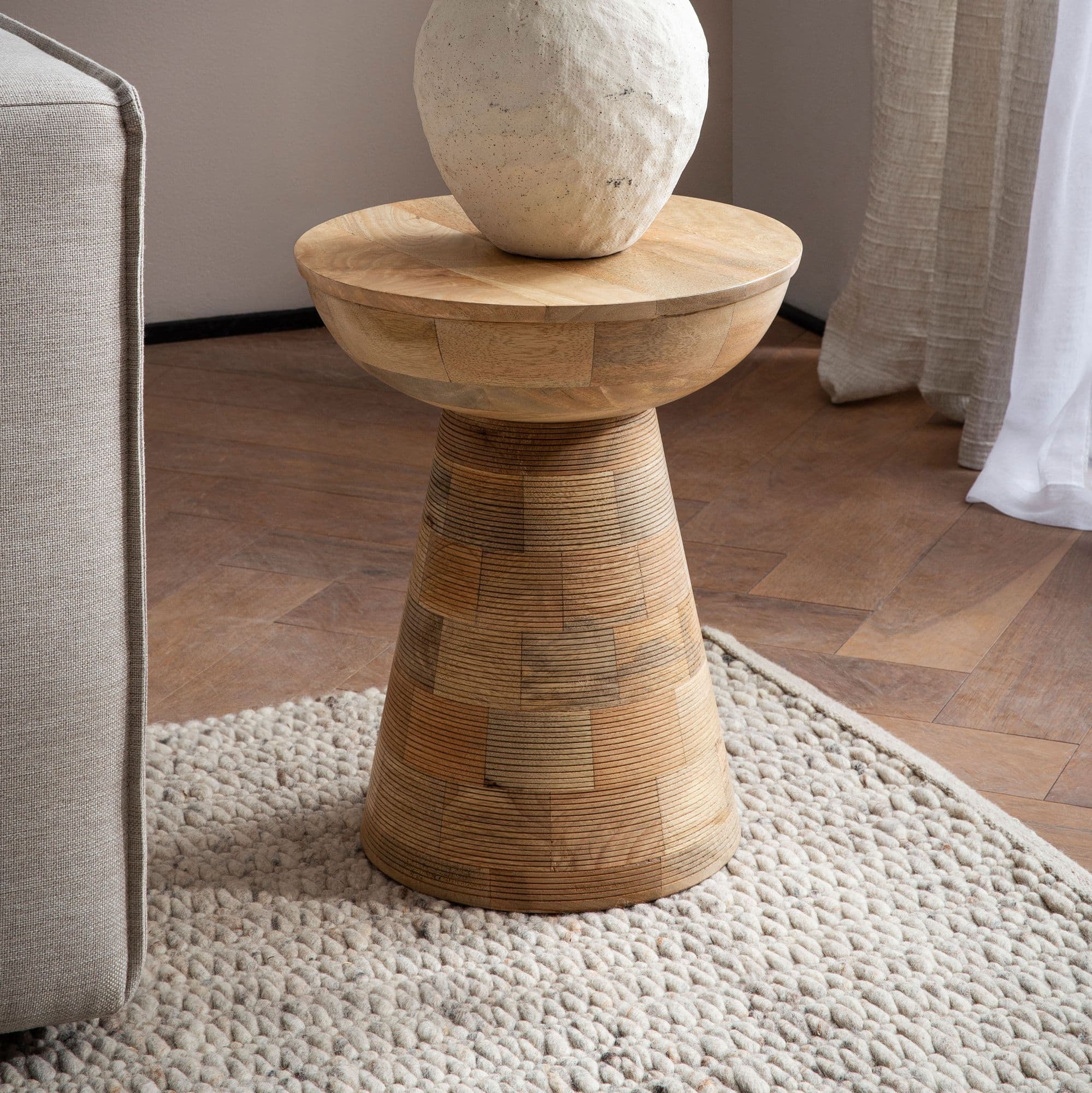FineBuy Beistelltisch Mango Massivholz Ø37cm Rund, Design Wohnzimmertisch Klein, Moderner Ablagetisch aus Echtholz, Kleiner Couchtisch Dekotisch, Holztisch Wohnzimmer, Baumstumpf