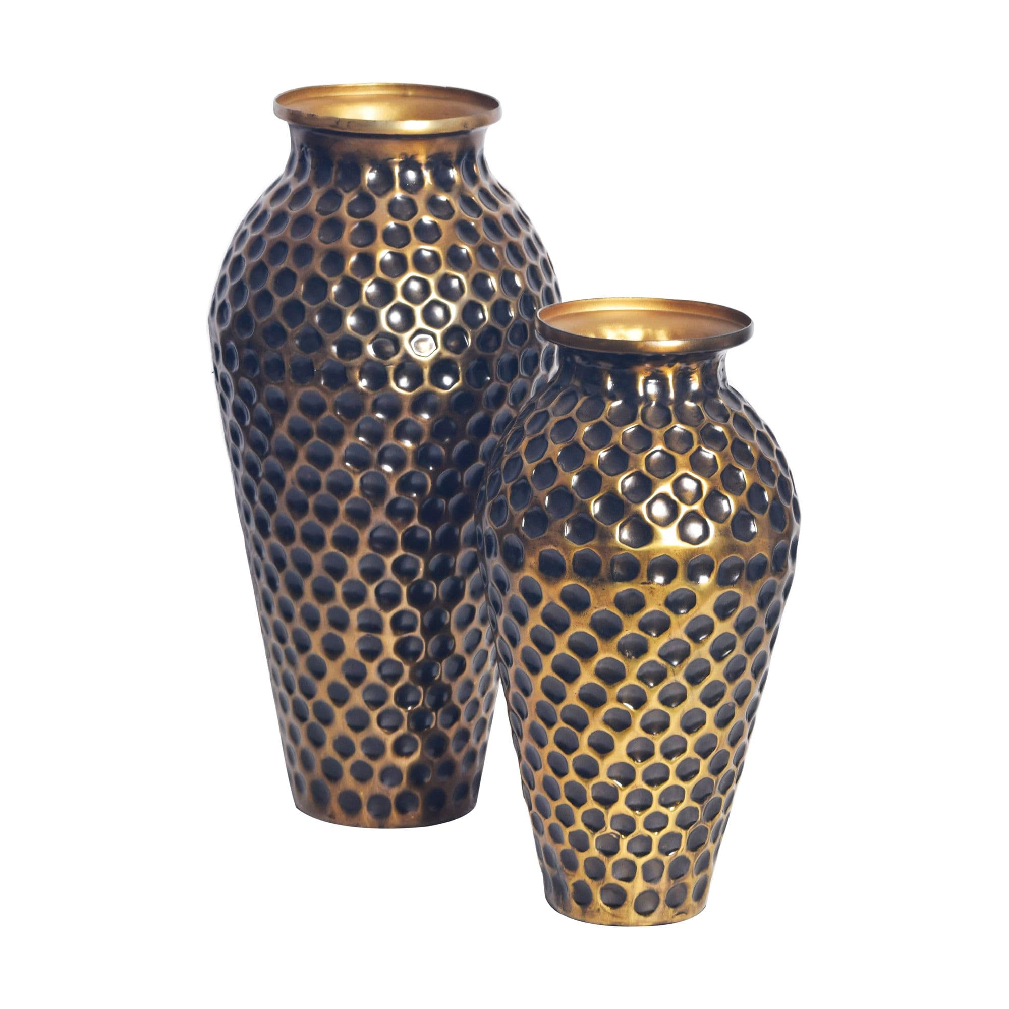 FineBuy Deko Vase 2er Set Aluminium Amphore Blumenvase Modern, Dekovase Rund 2-teilig für Blumen, Alu Tischvase Wohndeko Metall Tischdeko Handgefertigt