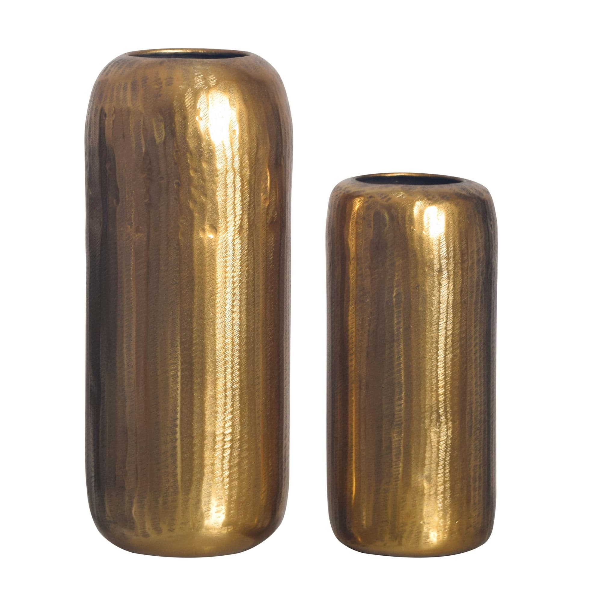 FineBuy Deko Vase 2er Set Aluminium Zylinder Blumenvase Modern, Dekovase Rund 2-teilig für Blumen, Alu Tischvase Wohndeko Metall Tischdeko Handgefertigt