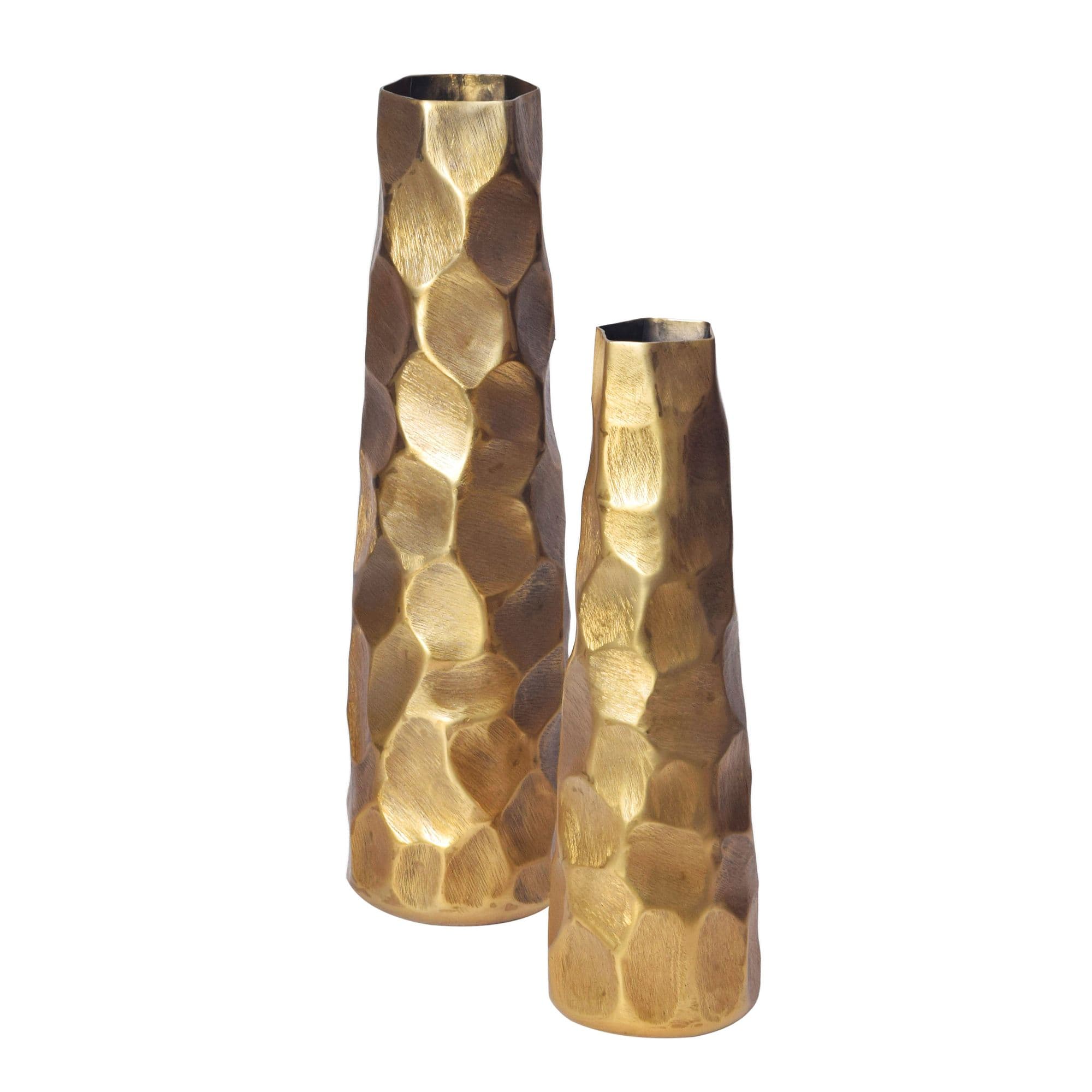 FineBuy Deko Vase 2er Set Aluminium Blumenvase Modern, Dekovase Hammerschlag-Design 2-teilig für Blumen, Alu Tischvase Wohndeko Metall Tischdeko Handgefertigt