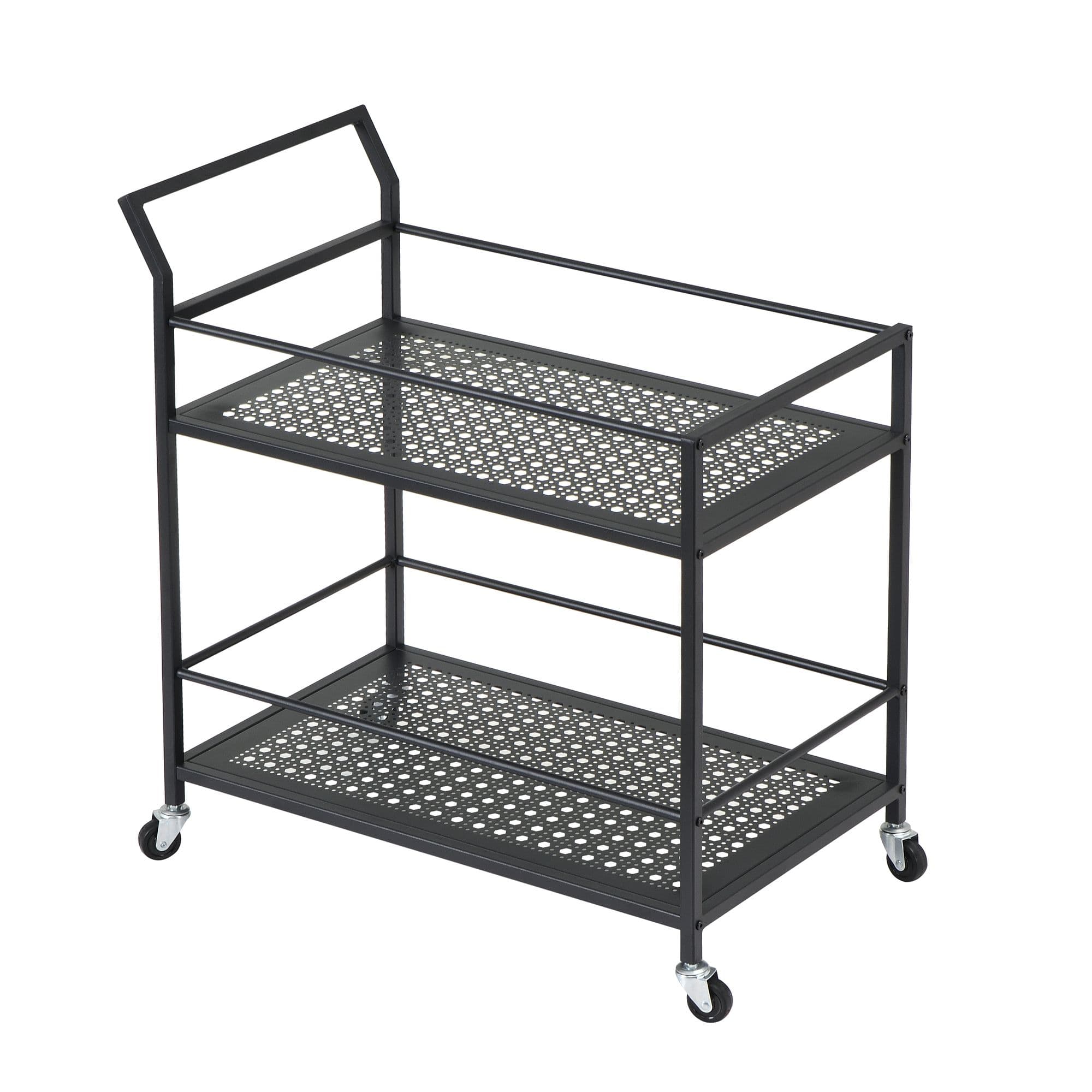 FineBuy Servierwagen Metall 79x45x83 cm mit Rollen & Bremsen, Küchenwagen 2 Ebenen, Barwagen & Rollwagen Multifunktional Modern, Beistellwagen für Küche, Esszimmer, Wohnzimmer
