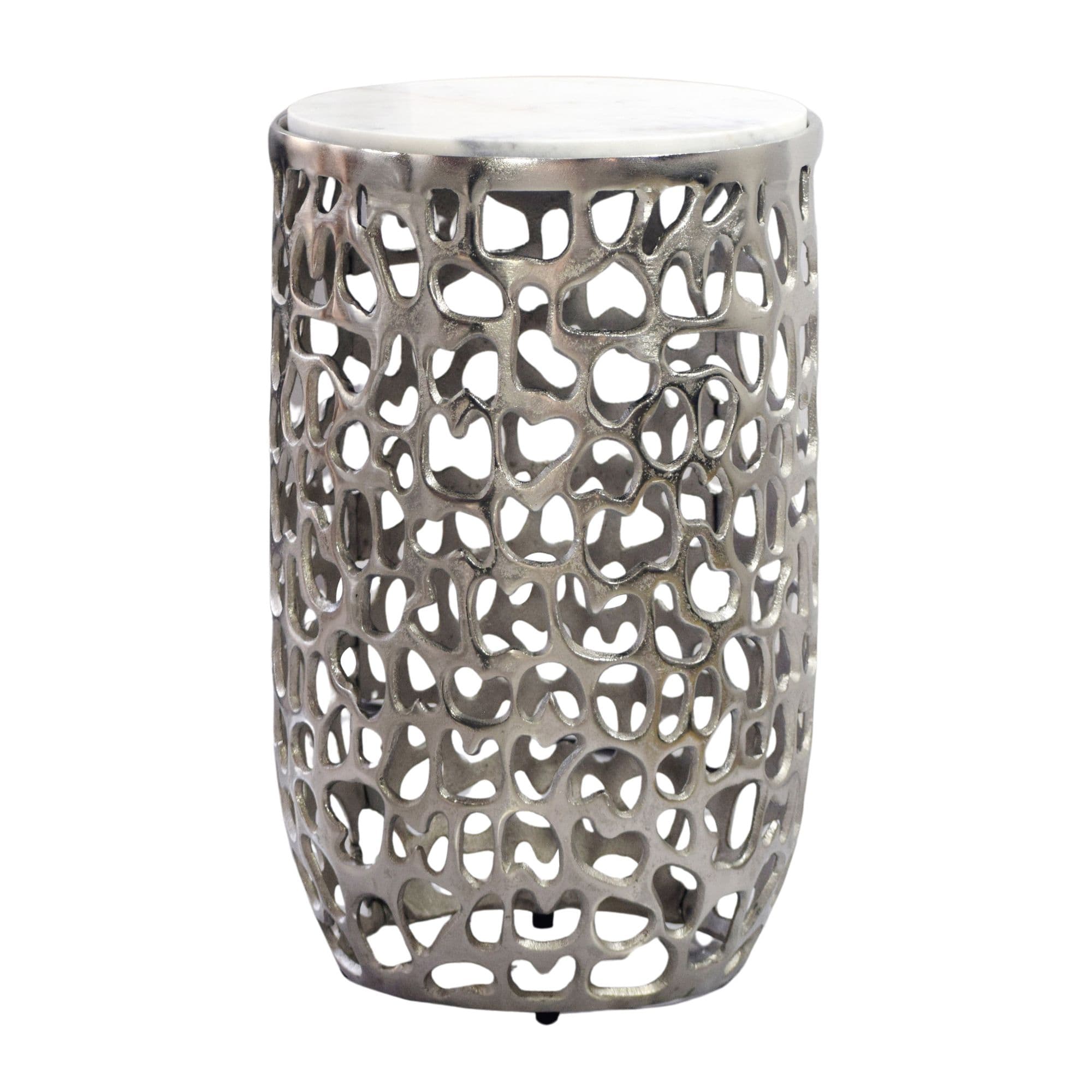 FineBuy Beistelltisch Aluminium rund 30cm – Anstelltisch mit Marmor Tischplatte – Design Metall Couchtisch für Wohnzimmer – runder Wohnzimmertisch modern – Dekotisch Handmade Sofatisch