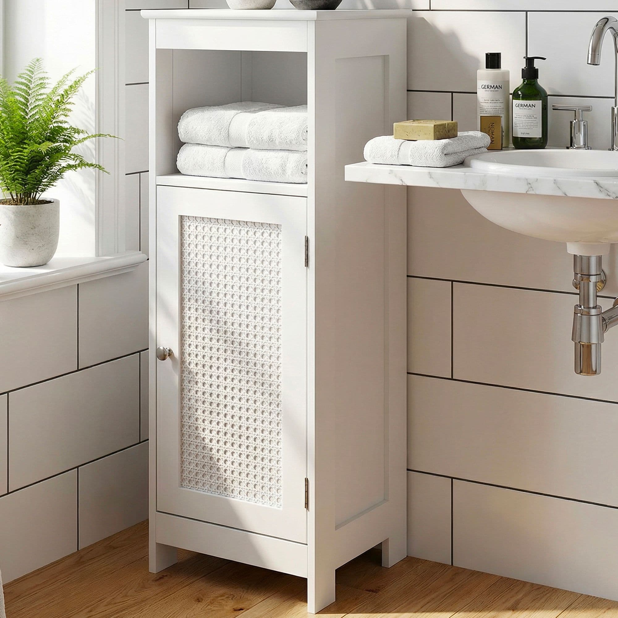 FineBuy Badschrank 80 x 30 x 28 cm Weiß - Schmaler Badezimmerschrank Tür & Ablage Aufbewahrungsschrank Badezimmer Nischenschrank Bad Badezimmerregal