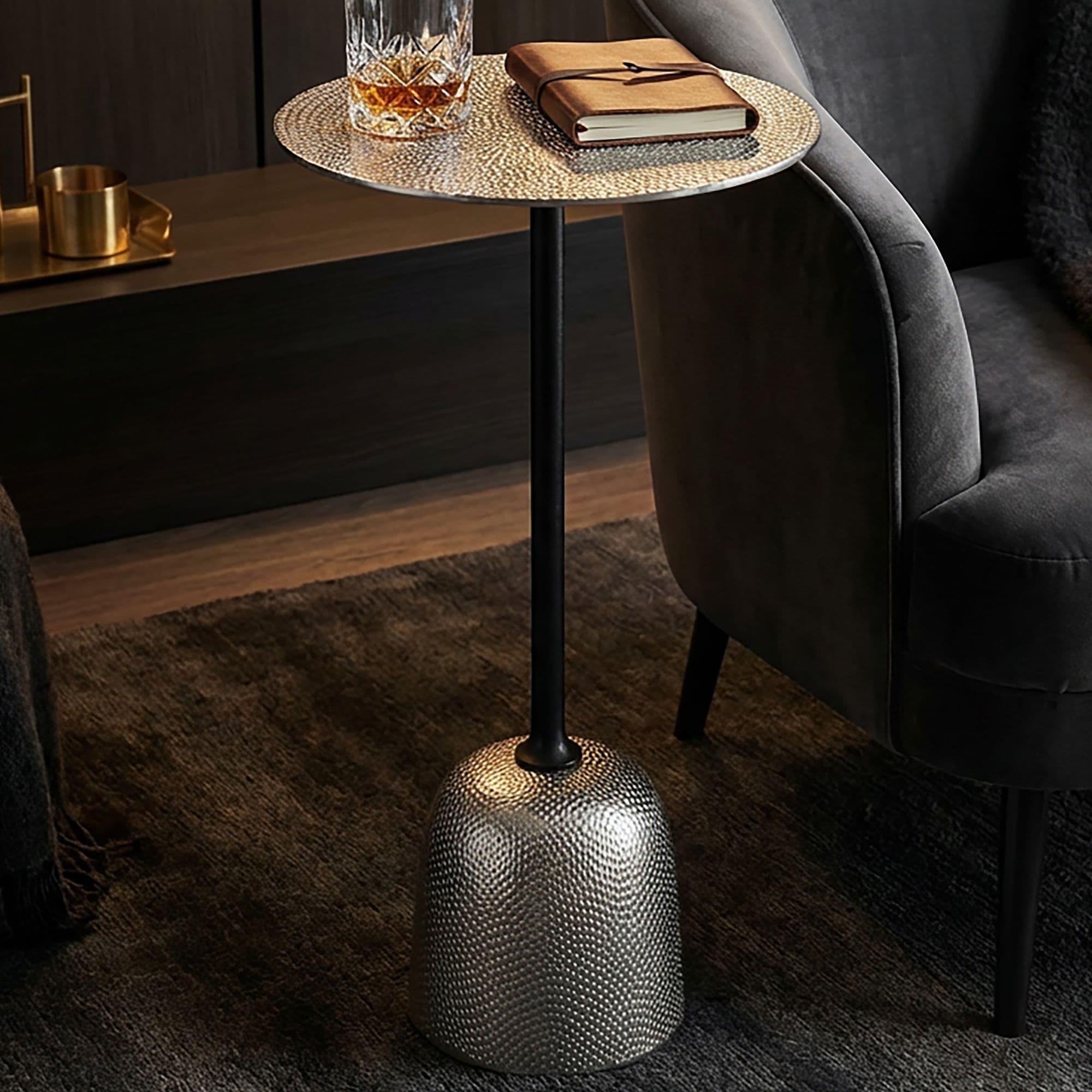 FineBuy Beistelltisch Aluminium 29cm - Kleiner runder Anstelltisch aus Metall silber - Design Wohnzimmertisch - Dekotisch - Couchtisch - Metalltisch Handmade pflegeleicht