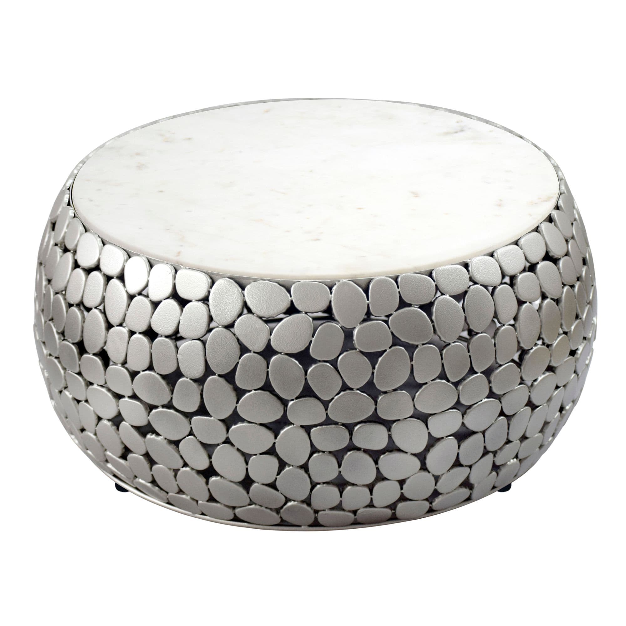FineBuy Design Couchtisch rund 66 cm aus Aluminium und weißer Marmor Tischplatte - Wohnzimmertisch Alu - Metall Sofatisch - Beistelltisch Wohnzimmer - Handmade