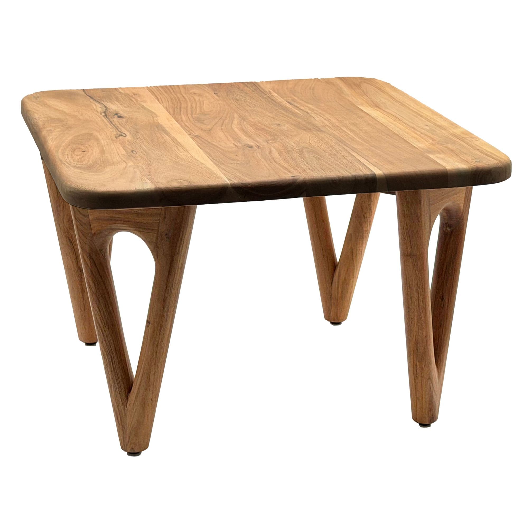 FineBuy Couchtisch Akazie Massivholz - Wohnzimmertisch Sofatisch Holz Modern - Design Loungetisch mit abgerundeten Ecken Landhaus Handmade