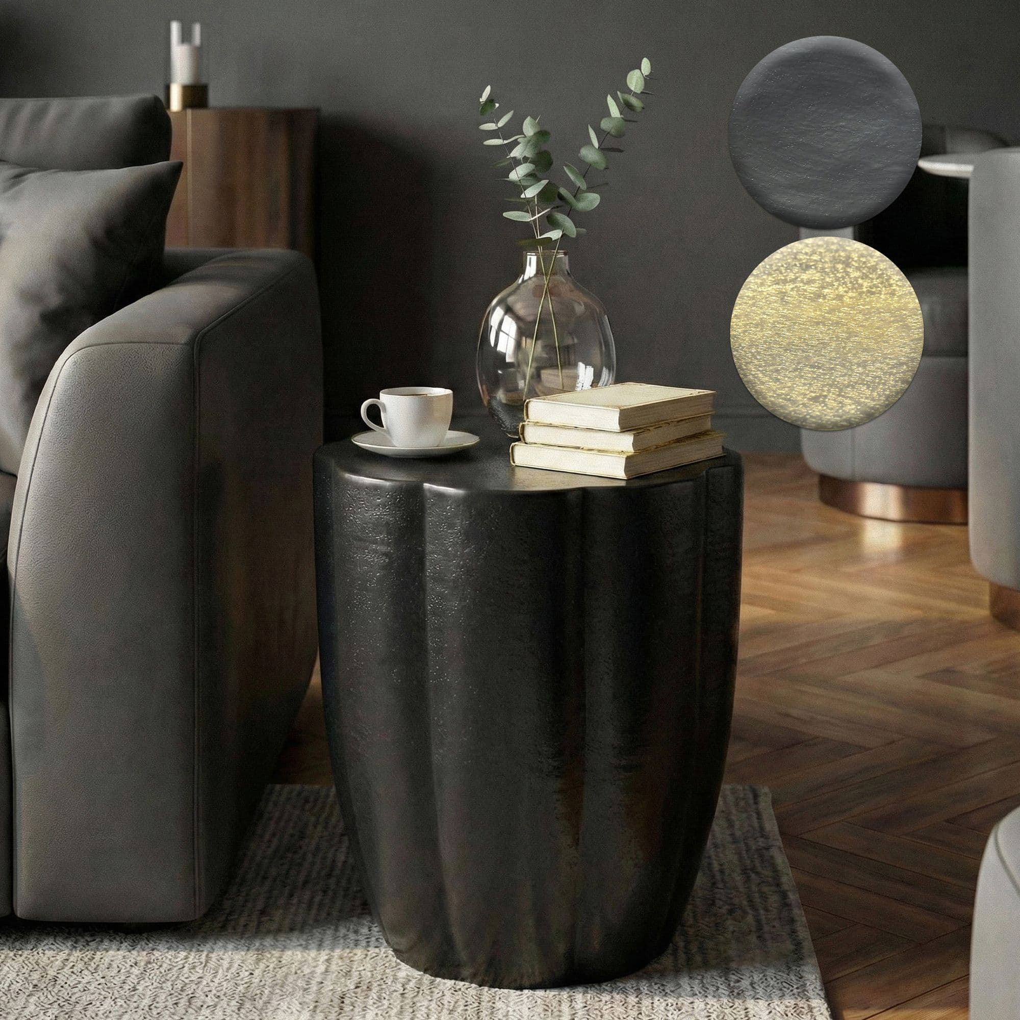 FineBuy Beistelltisch Aluminium 41cm Runder Anstelltisch Metall - Dekotisch Alu modern - Wohnzimmertisch klein - Design Couchtisch Sofatisch Handmade