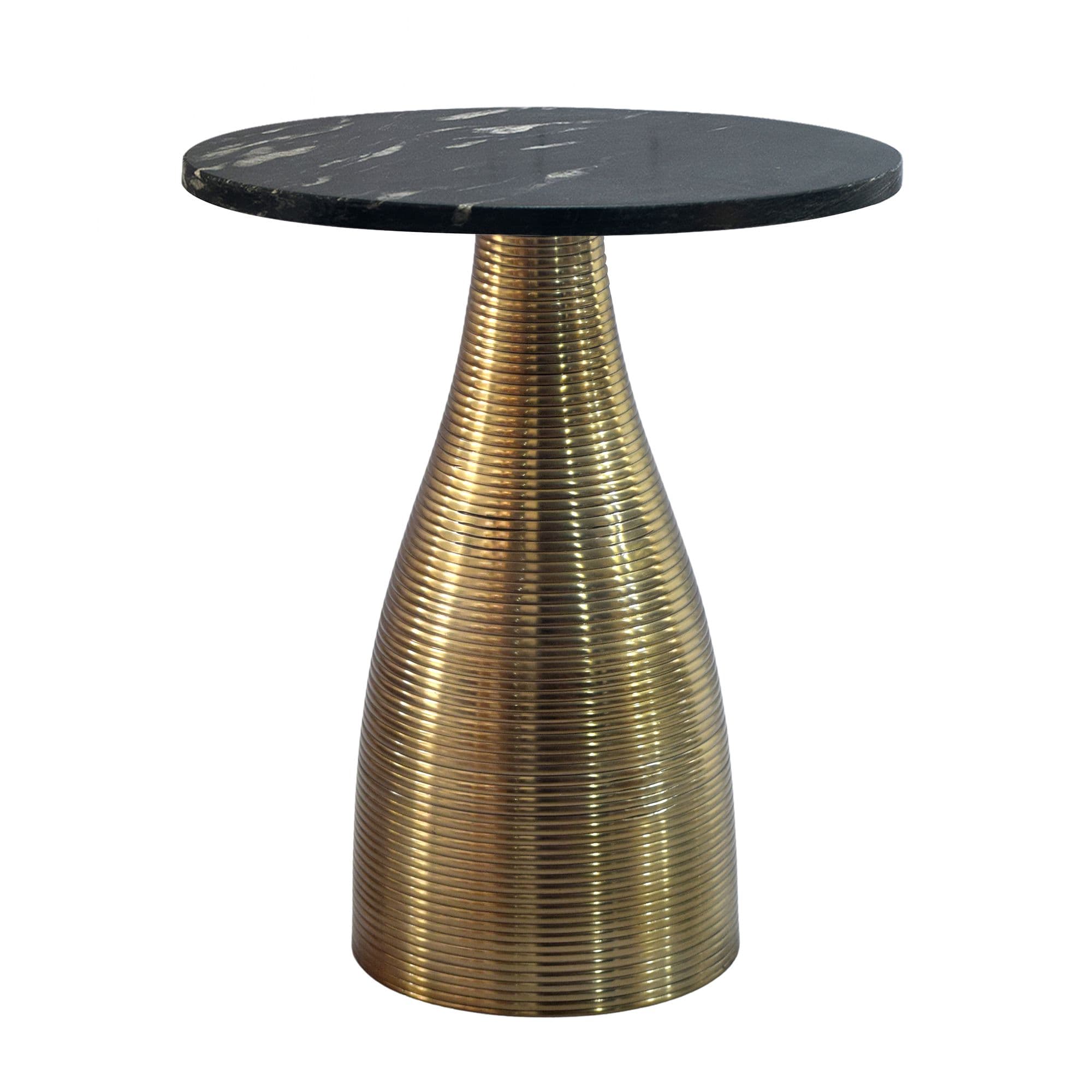 FineBuy Beistelltisch Rund 40cm Gold mit Massiver Marmorplatte - Wohnzimmertisch Naturstein Anstelltisch - Sofatisch Design Metall Couchtisch - Wohnzimmer Tisch Modern Handmade