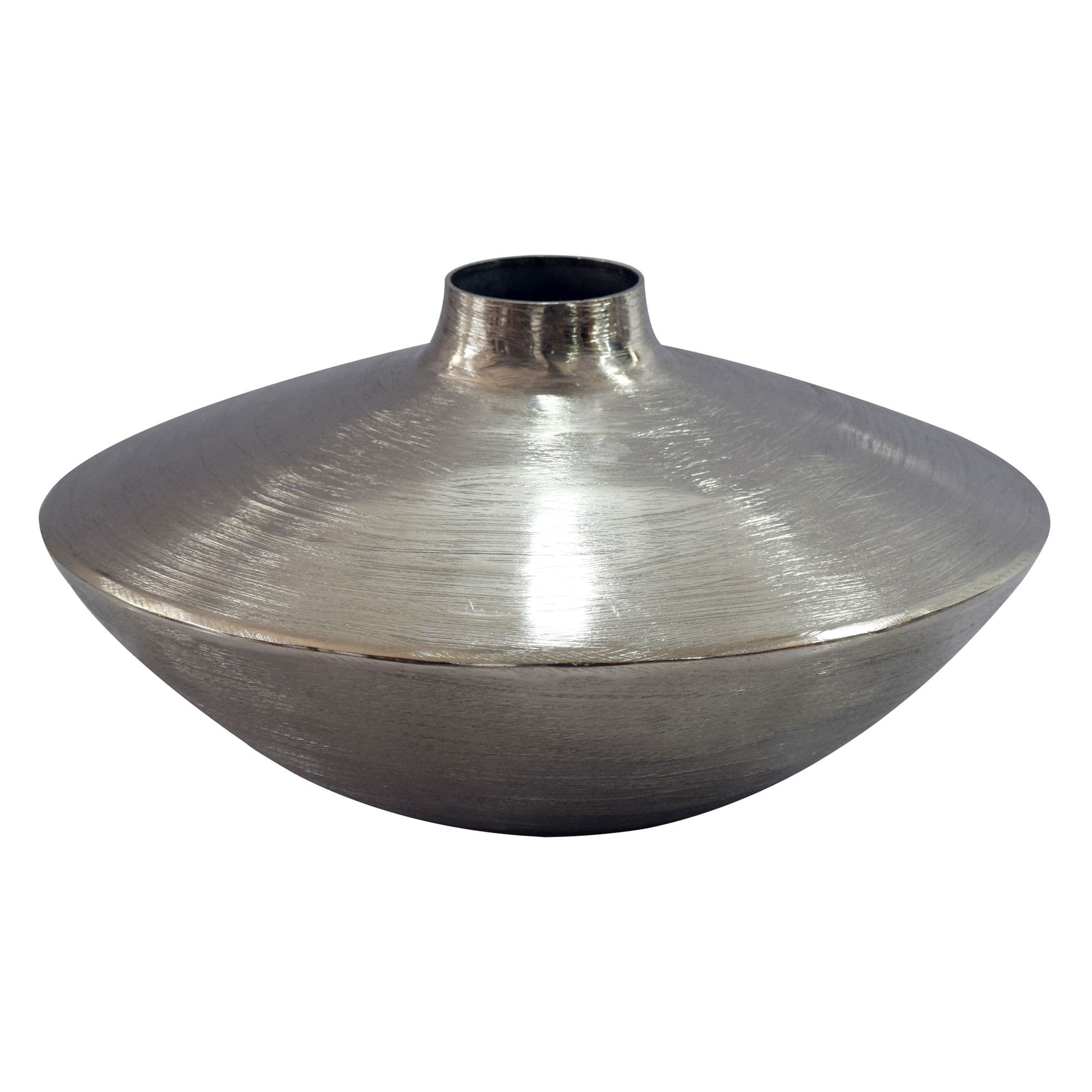 FineBuy Tischvase Aluminium 35cm - Dekovase rund - Metall Vase modern - Wohnzimmer Deko Alu - Design Vase flach Tisch Dekoration - Pflanzgefäß Handmade