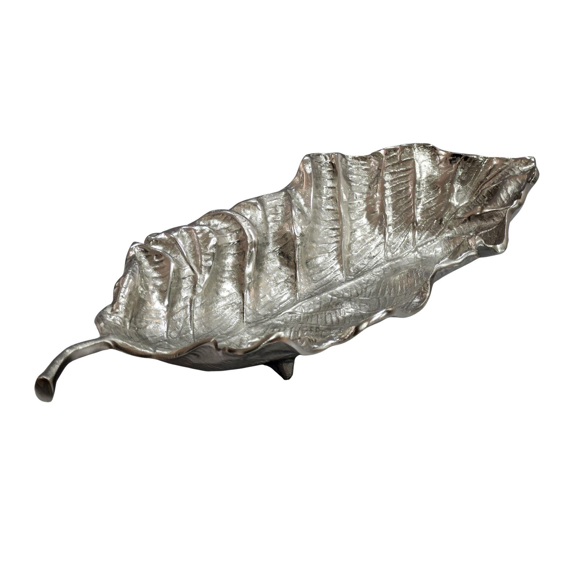 FineBuy Dekoschale Blatt Aluminium Schale 67cm - Design Tischdeko Metall Wohnzimmer - Alu Wohnaccessoire Modern - Metallschale Dekoration - Aluschale lang Handmade