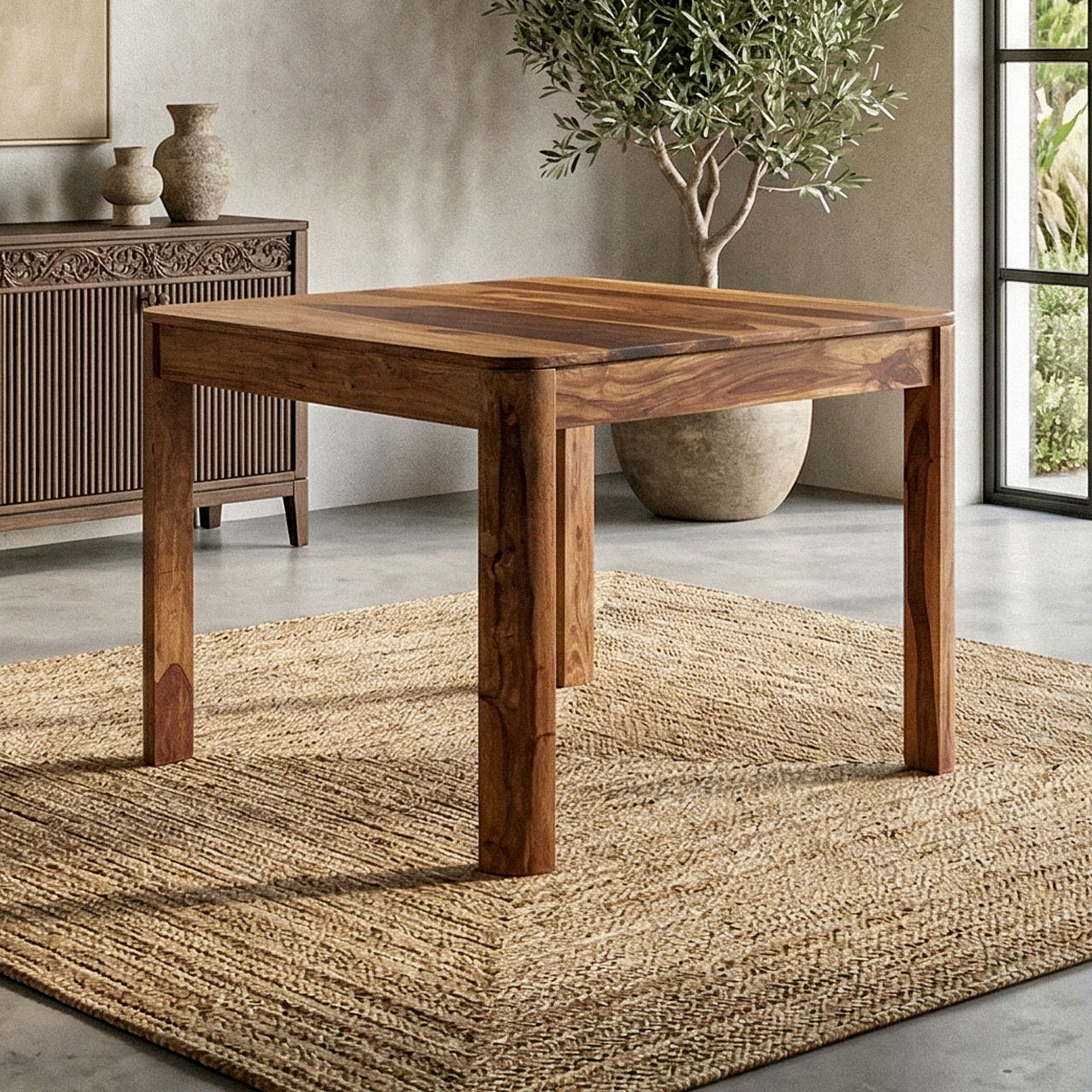 FineBuy Esstisch Sheesham Massivholz 80x80 cm Dunkelbraun - Quadratischer Esszimmertisch Holz - Küchentisch modern für 4 Personen - Stabiler Holztisch - Tisch für Esszimmer Bistrotisch Handmade