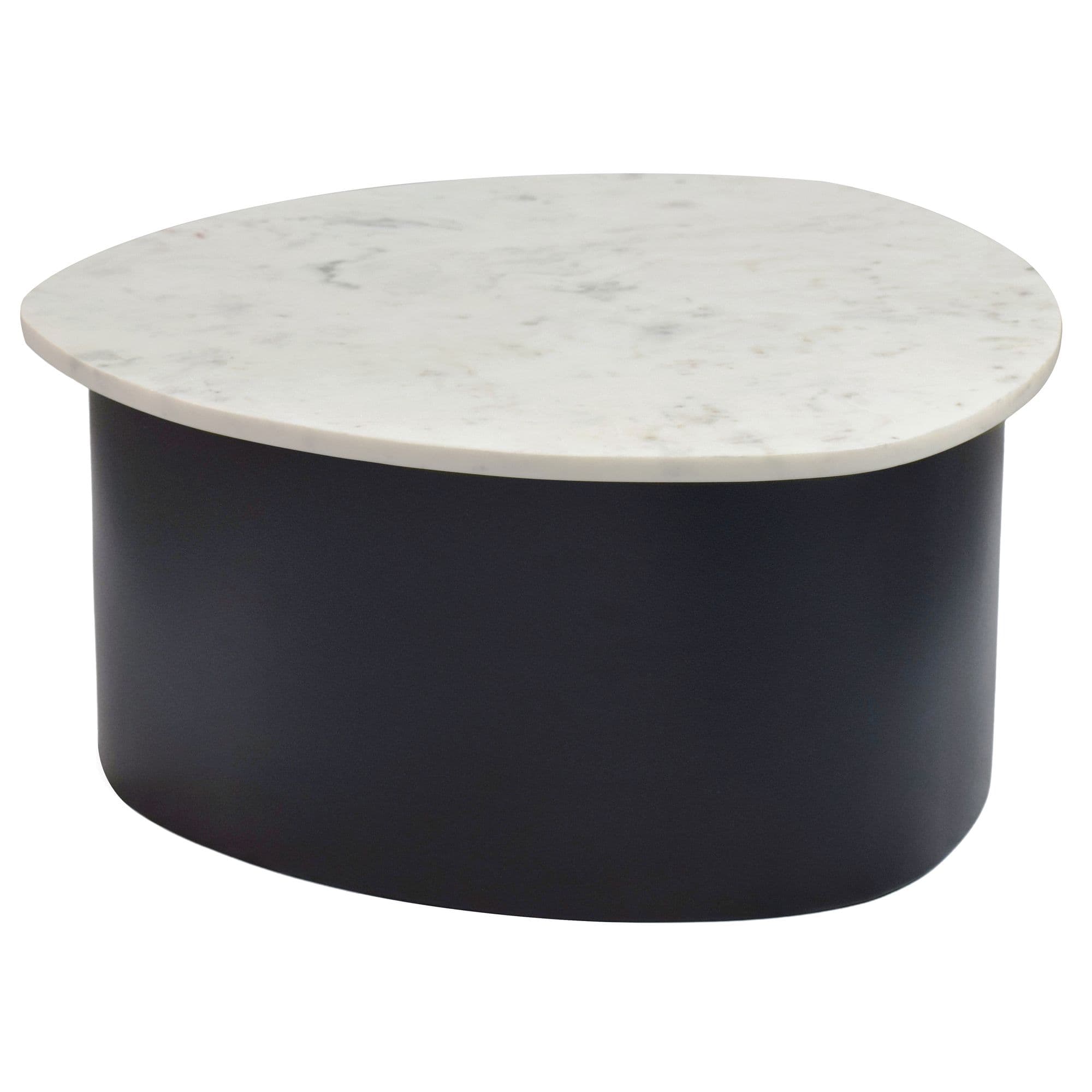 FineBuy Couchtisch 63cm mit weißer Marmor Tischplatte - Wohnzimmertisch Alu organische Form - Sofatisch Aluminium modern - Design Beistelltisch Metallgestell Handmade