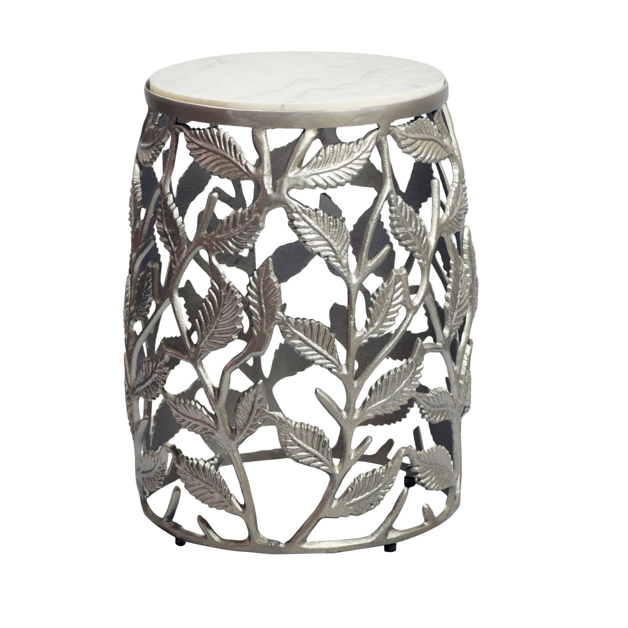 FineBuy Beistelltisch 40cm mit weißer Marmor Tischplatte - Couchtisch klein rund - Sofatisch Alu modern - Wohnzimmertisch Aluminium - Design Tisch Metallgestell Handmade