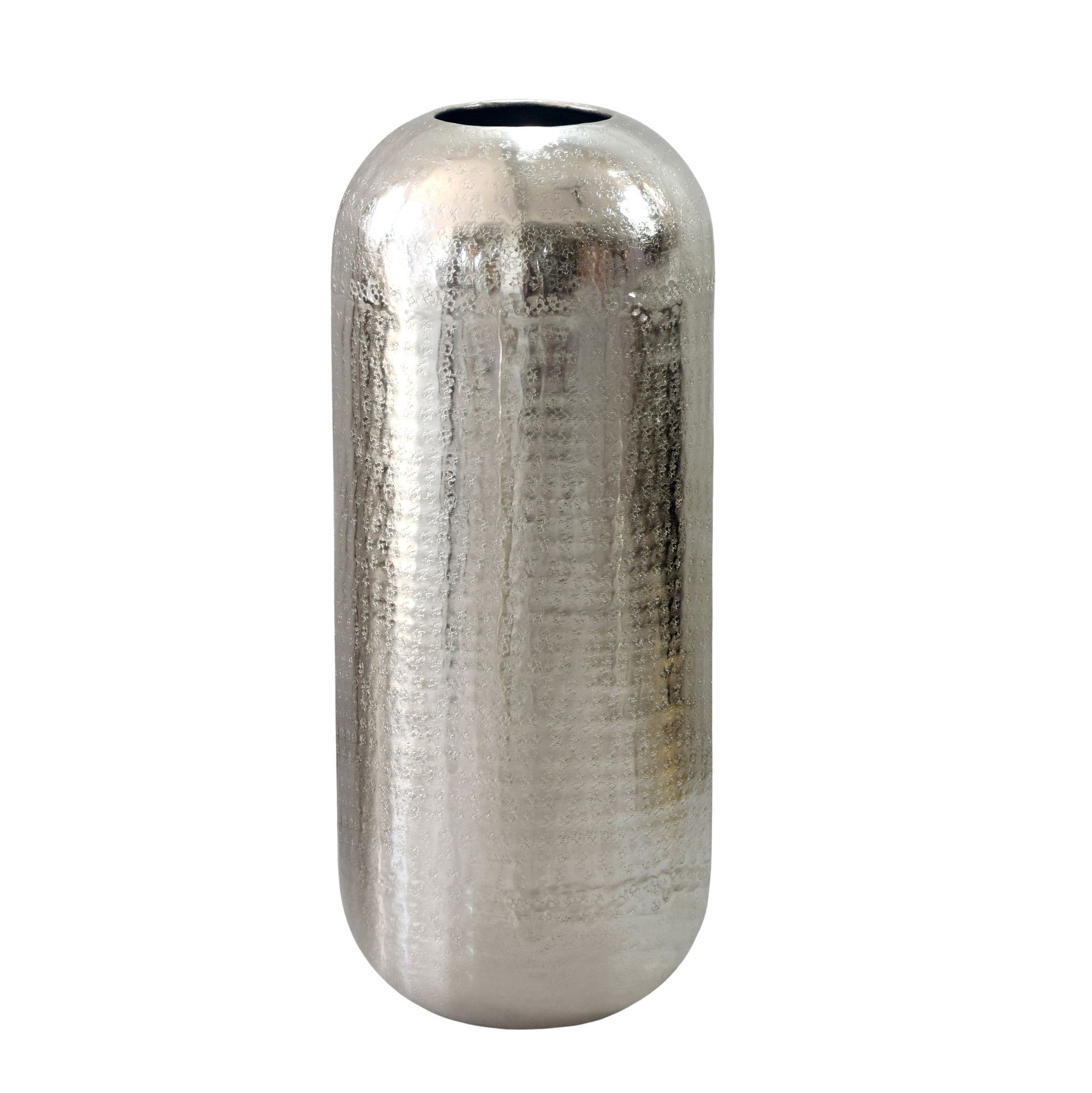 FineBuy Bodenvase Aluminium Silber - Dekovase groß - Standvase rund modern - Vase Metall für Blumen - Design Wohnzimmer Deko - Wohndeko Handmade