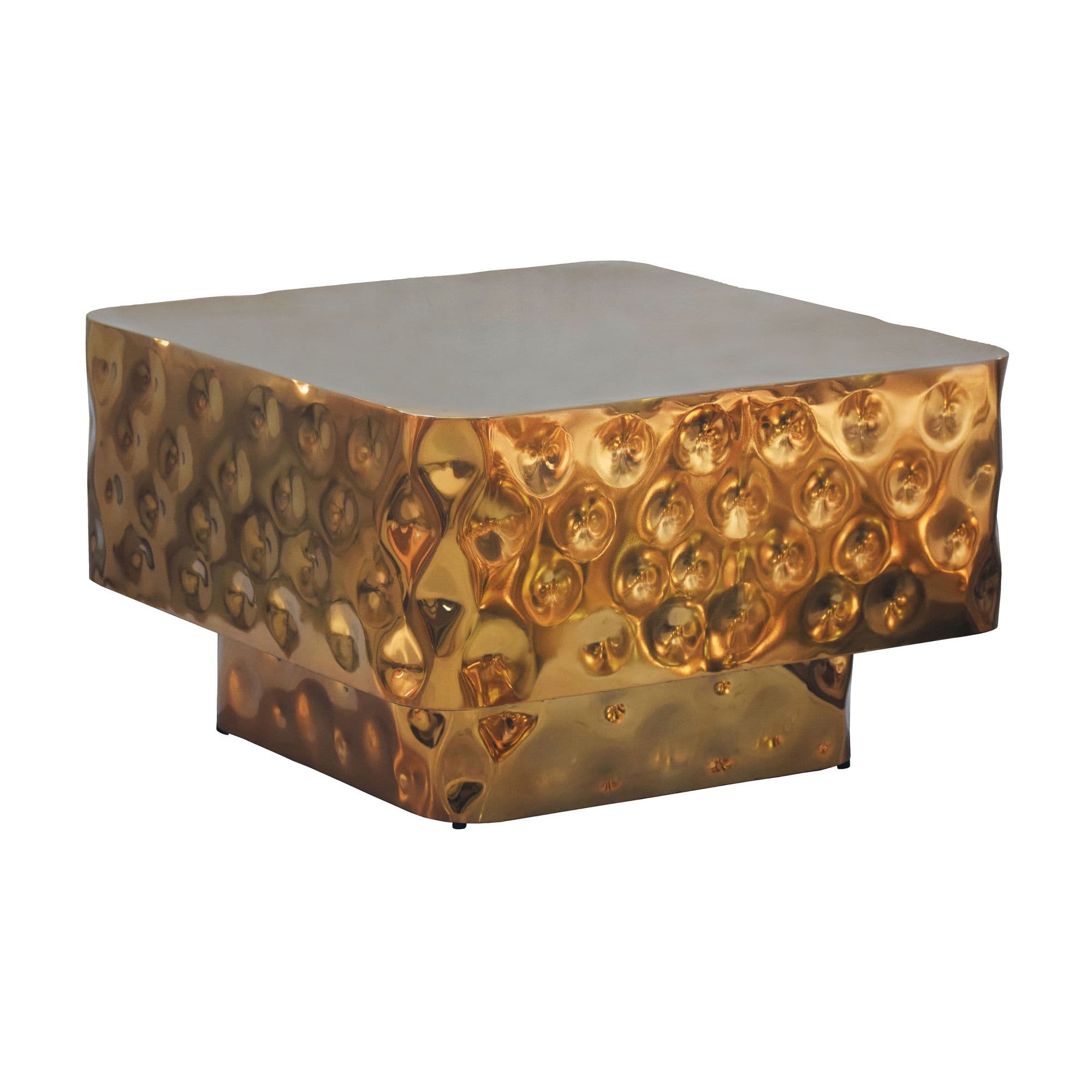 FineBuy Couchtisch Aluminium Quadratisch 60cm - Design Wohnzimmertisch Gehämmert - Moderner Loungetisch - Sofatisch Hammerschlag - Beistelltisch Wohnzimmer Handmade