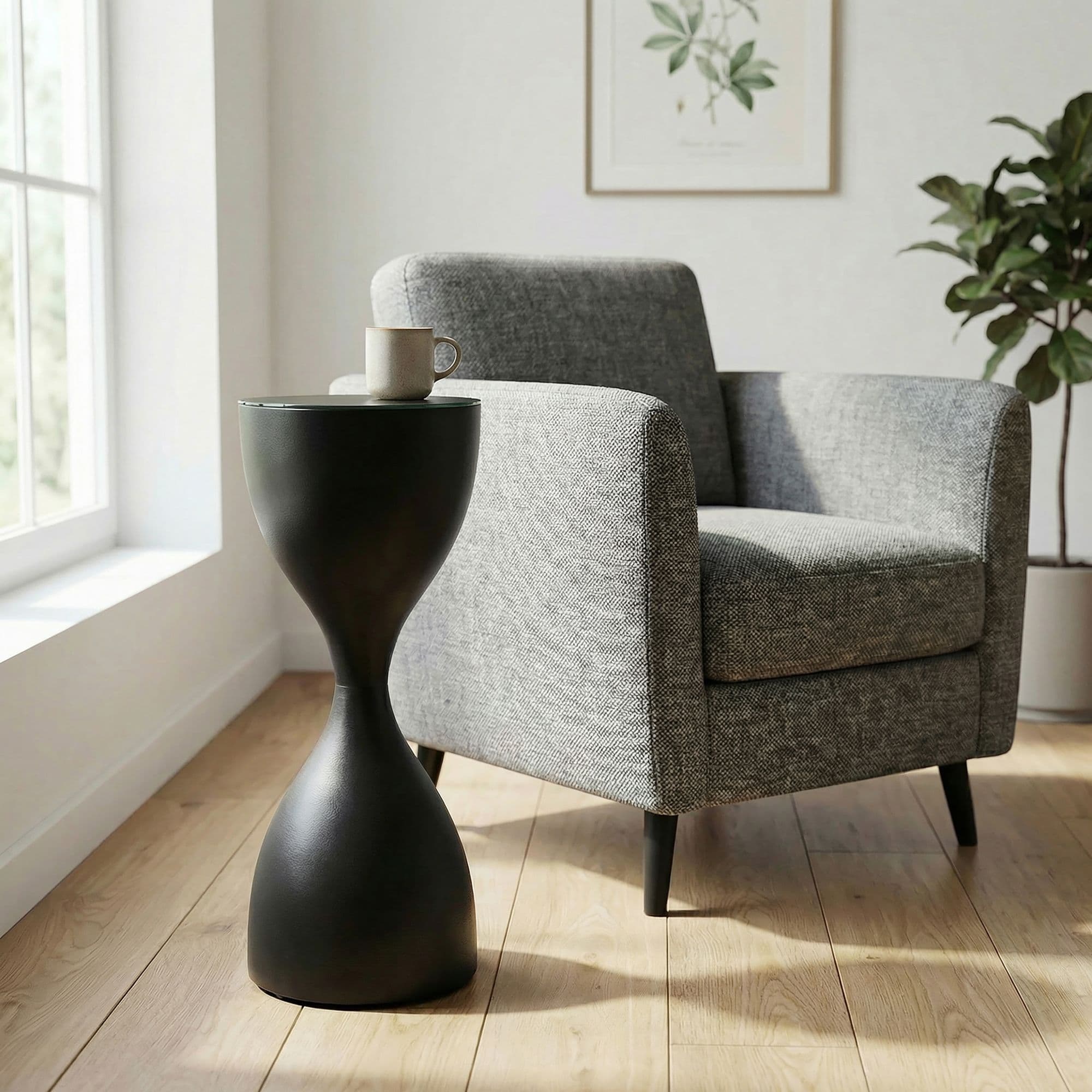 FineBuy Beistelltisch Schwarz 23cm Metall Glas Rund - Design Anstelltisch Eisen - Moderner Wohnzimmertisch Abstelltisch - Edler Couchtisch Wohnzimmer Handmade