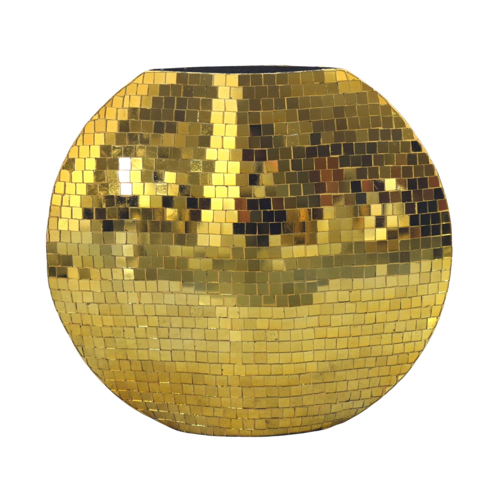 FineBuy Tischvase Metall 40cm - Dekovase Mosaik rund - Vase modern - Wohnzimmer Deko - Design Vase flach Tisch Dekoration Handmade