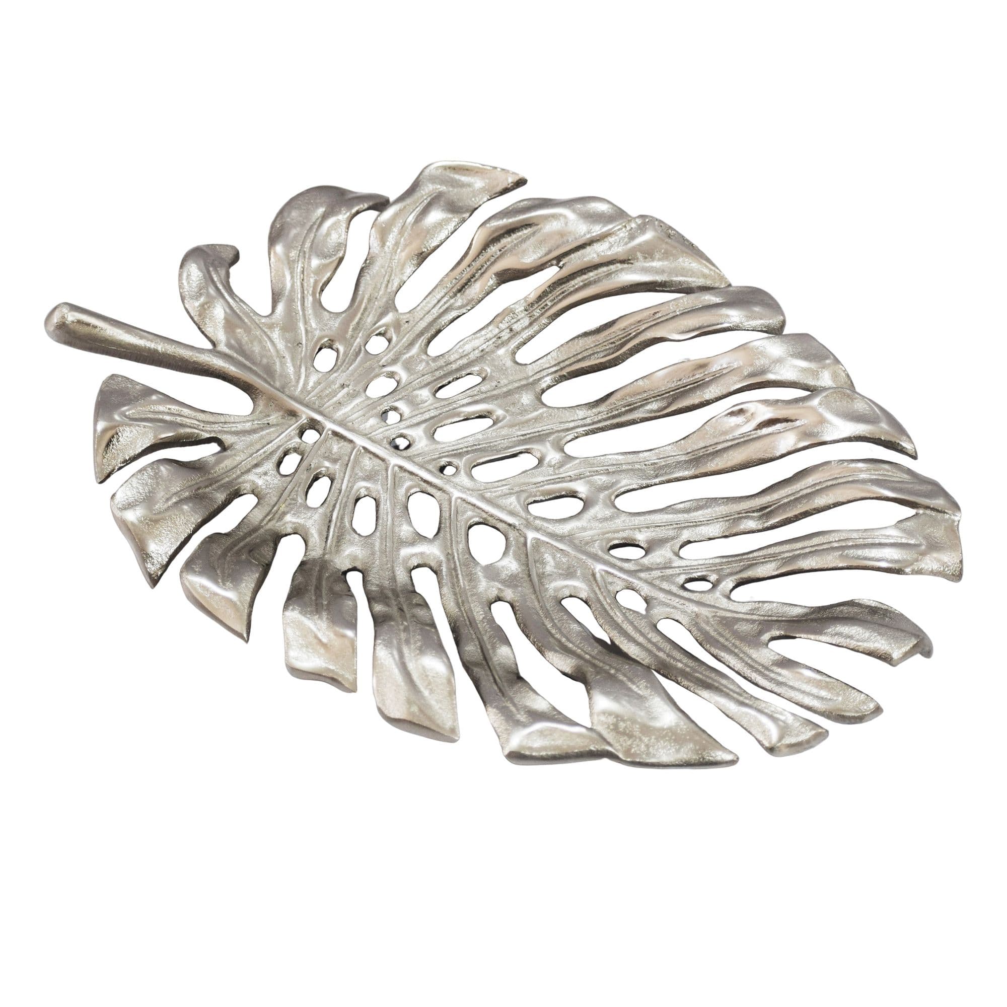 FineBuy Dekoschale Aluminium 36cm Monstera Blattform - Design Standdeko Obstschale Metall - Schmuckteller Tisch Deko - Dekoteller Blatt - Schmuckschale Schale Deko Badezimmer Handmade