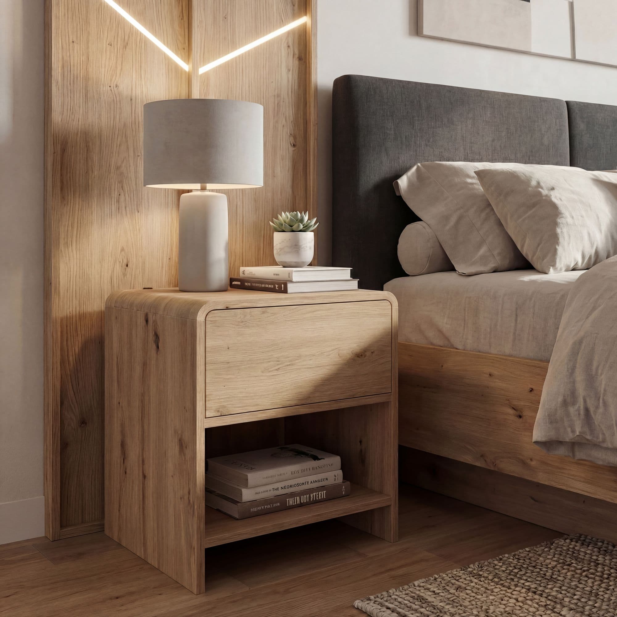 FineBuy Nachtkonsole Eiche Dekor 50cm Nachttisch Modern - Nachtkommode Boxspringbett mit Schublade - Kleines Nachtkästchen Schlafzimmer mit Stauraum