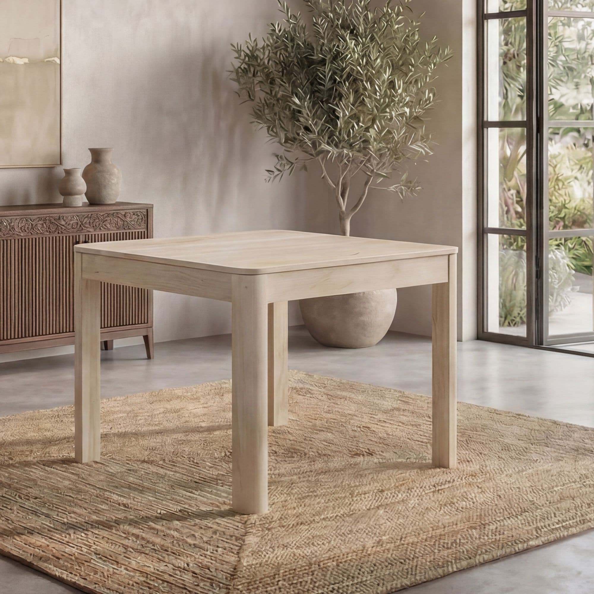 FineBuy Esstisch Massivholz Mango 80x80 cm White Wash - Quadratischer Esszimmertisch Holz - Küchentisch modern für 4 Personen - Stabiler Holztisch - Tisch für Esszimmer Bistrotisch Handmade