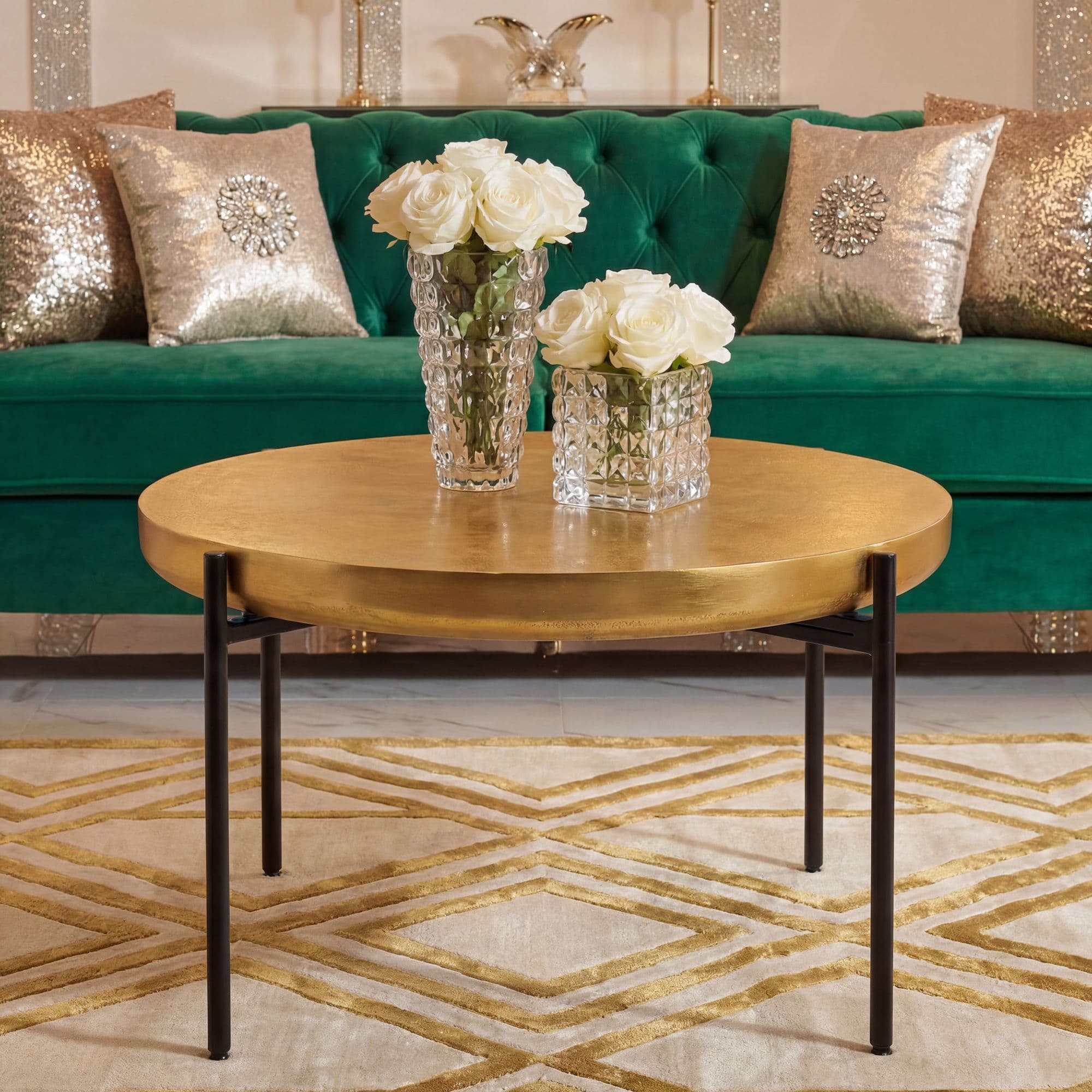 FineBuy Couchtisch Aluminium Rund 63cm Gold - Moderner Wohnzimmertisch Orientalisch - Eleganter Sofatisch Orient - Kaffeetisch Metall - Design Loungetisch Beistelltisch Wohnzimmer Handmade