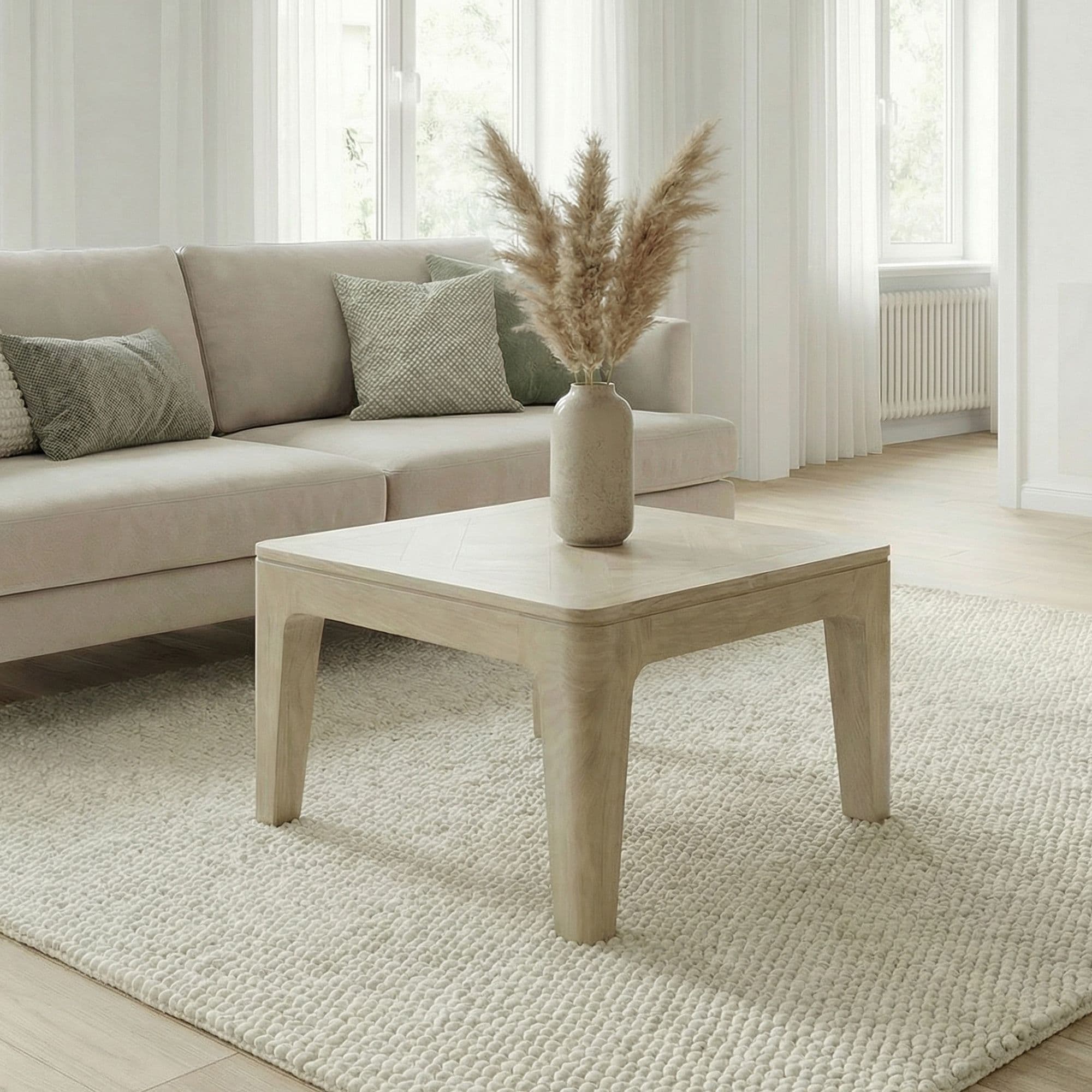 FineBuy Couchtisch 60cm Massivholz Mango white wash - Wohnzimmertisch Quadratisch - Sofatisch Modern Holz - Design Wohnzimmer Tisch Beistelltisch Handmade
